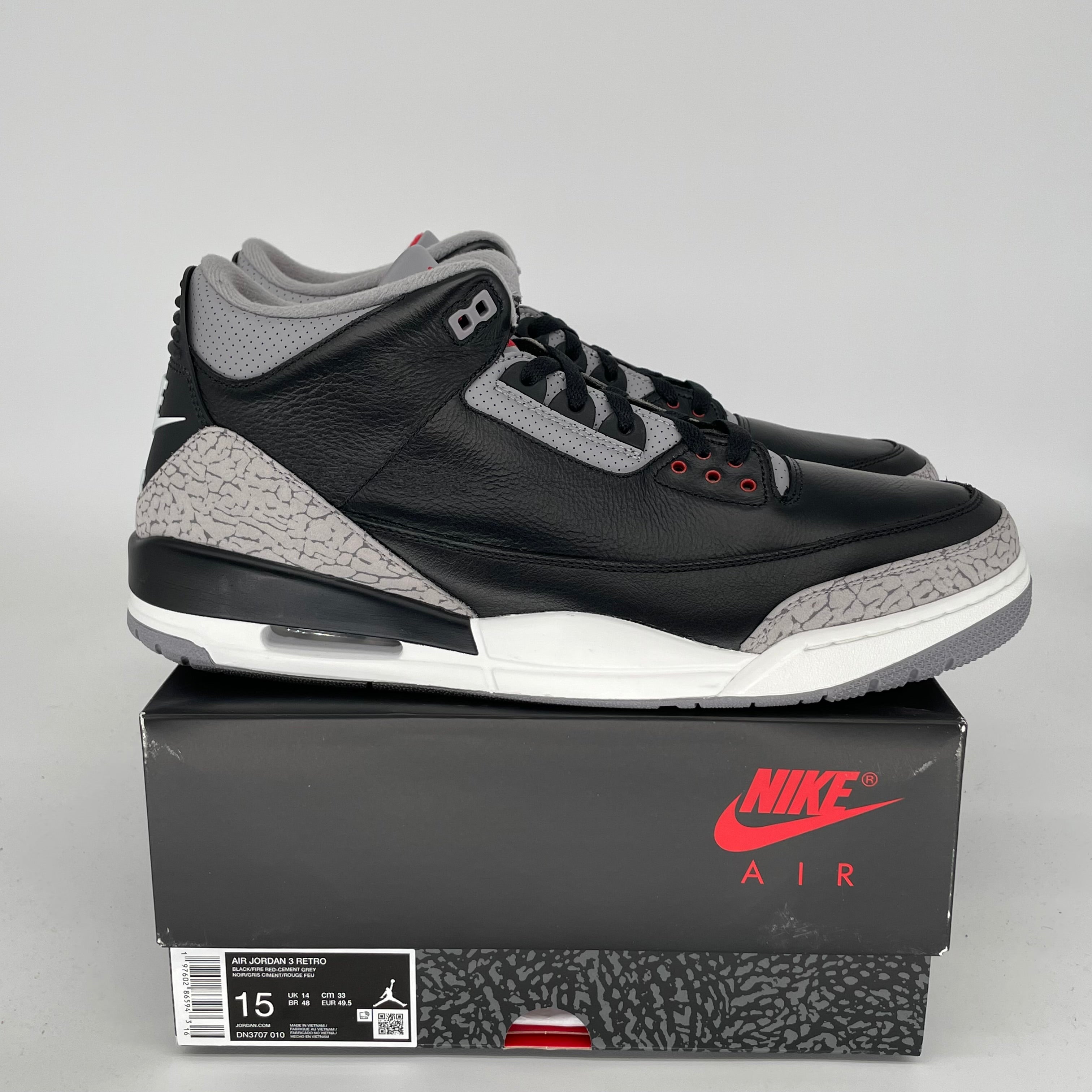 AIR JORDAN 3 Retro Black Cement Men's Basketball Shoes Size 15 - DN3707-010 | Authentic Sneakers for Streetwear & Basketball Games