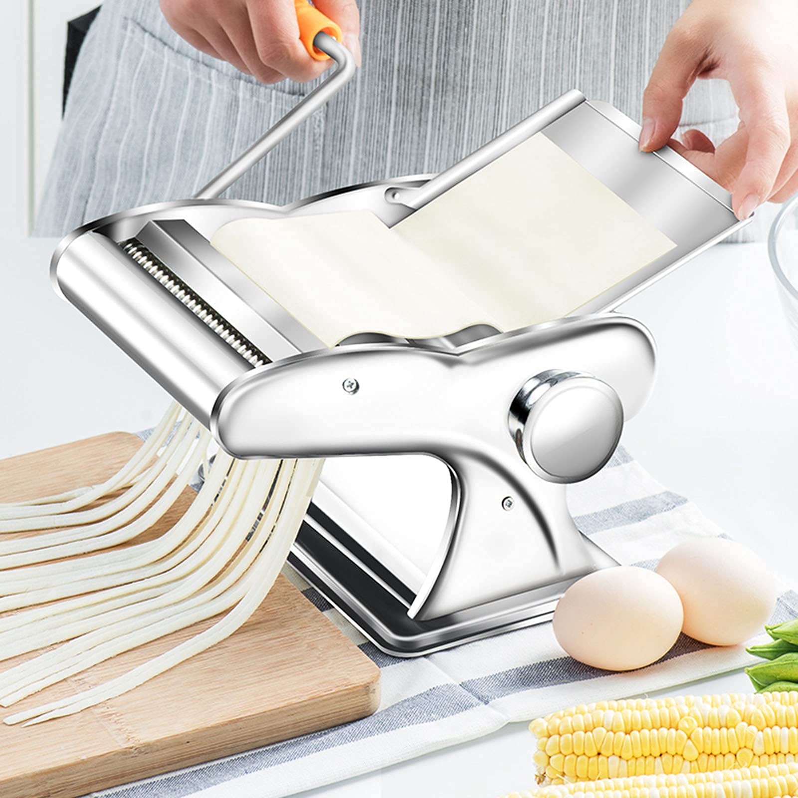 Premium Stainless Steel Pasta Maker Machine - 6 Adjustable Thickness Settings with Hand Crank & Counter Clamp - Professional Noodle Maker for Homemade Pasta - Perfect for Italian Cuisine, Family Dinners & Restaurant-Quality Meals