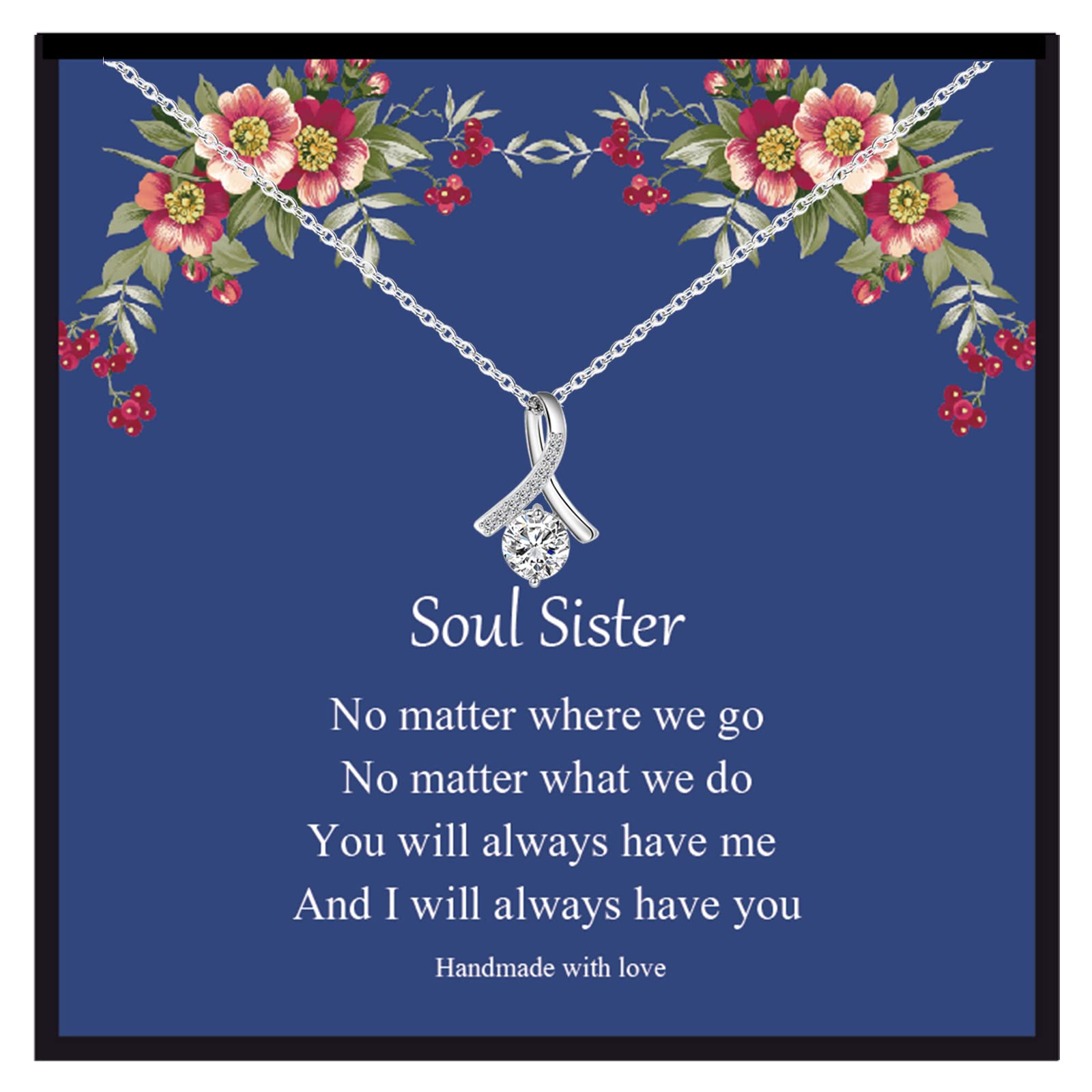 Soul Sister Necklace - Cubic Zirconia Best Friend Jewelry Gift for Women & Girls | Galentine's Day, Birthday, Sisterhood Gifts | Elegant Everyday Wear & Special Occasions