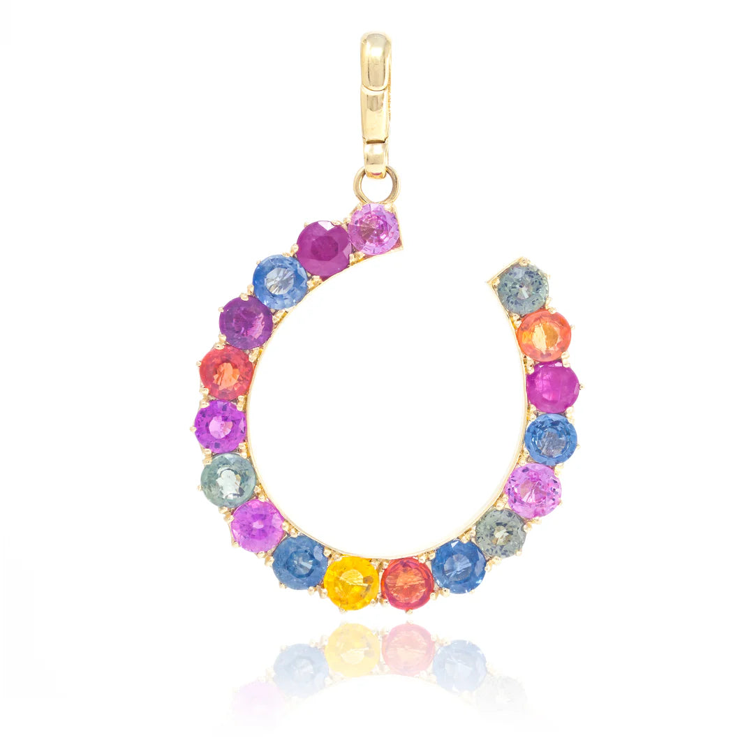 Jenna Blake Rainbow Multi-Colored Sapphire Horseshoe Pendant Necklace - Elegant Jewelry Gift for Women, Perfect for Birthdays, Anniversaries & Everyday Wear