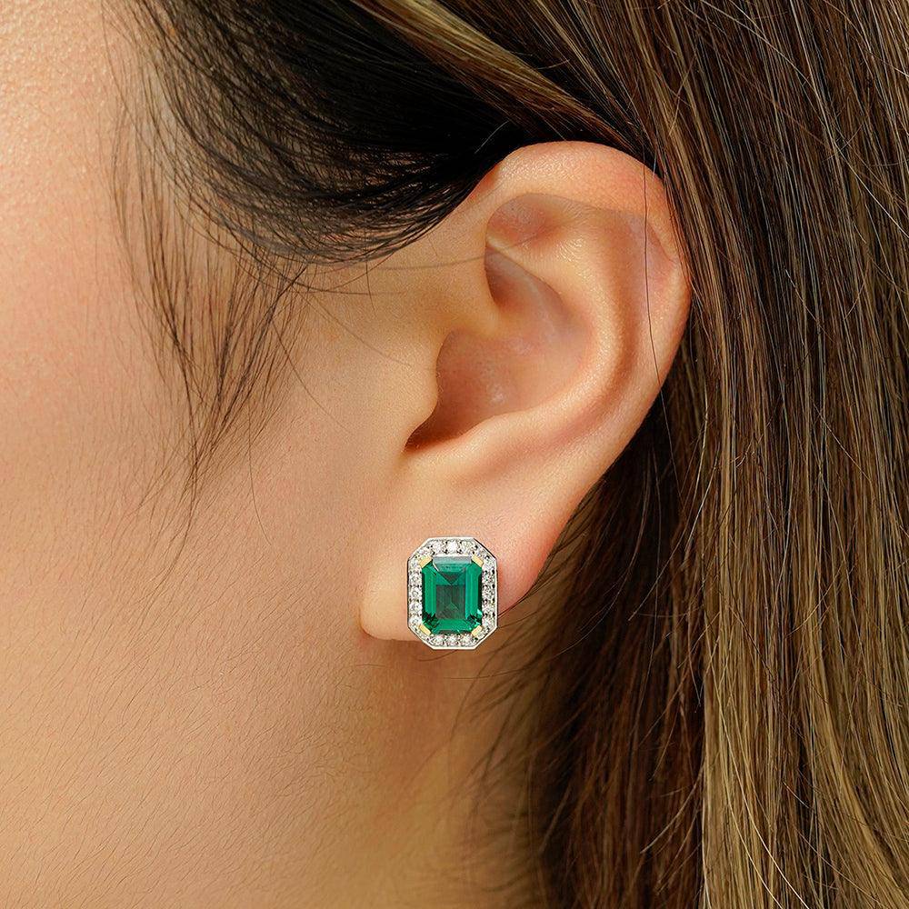 6 Ctw Genuine Emerald Cut Emerald Stud Earrings with Moissanite Pave Halo - Elegant Jewelry for Weddings, Parties & Special Occasions