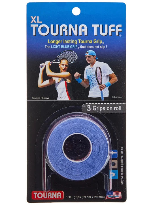 Tourna Tuff XL Overgrip 3-Pack (Blue) - Premium Tennis Racket Grip Tape for Enhanced Control & Sweat Absorption | Perfect for Tennis, Badminton & Racquetball Players