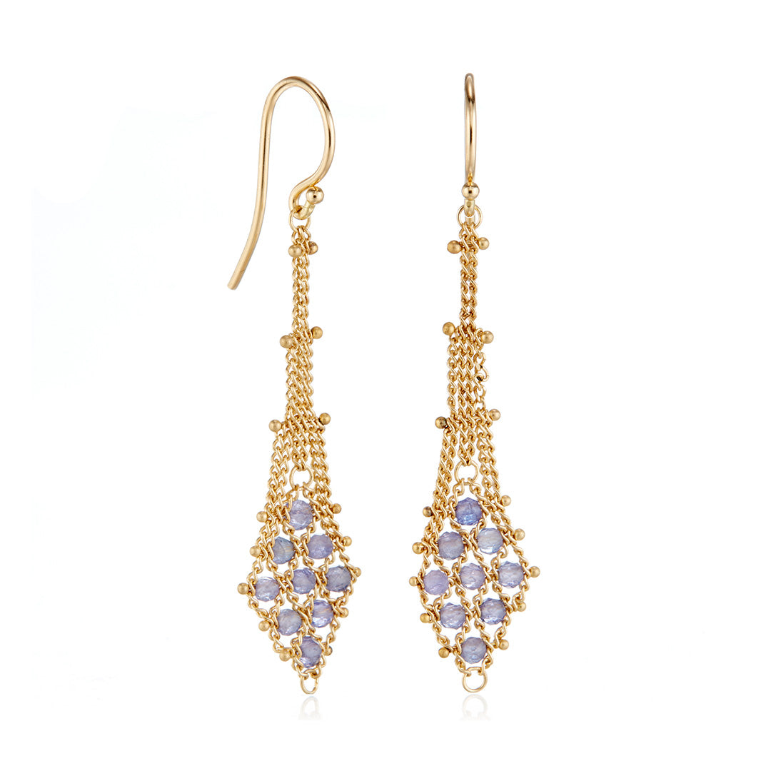 Exquisite Tanzanite Suspended Lattice Earrings | Genuine Gemstone Jewelry for Women | Perfect for Weddings, Parties & Special Occasions