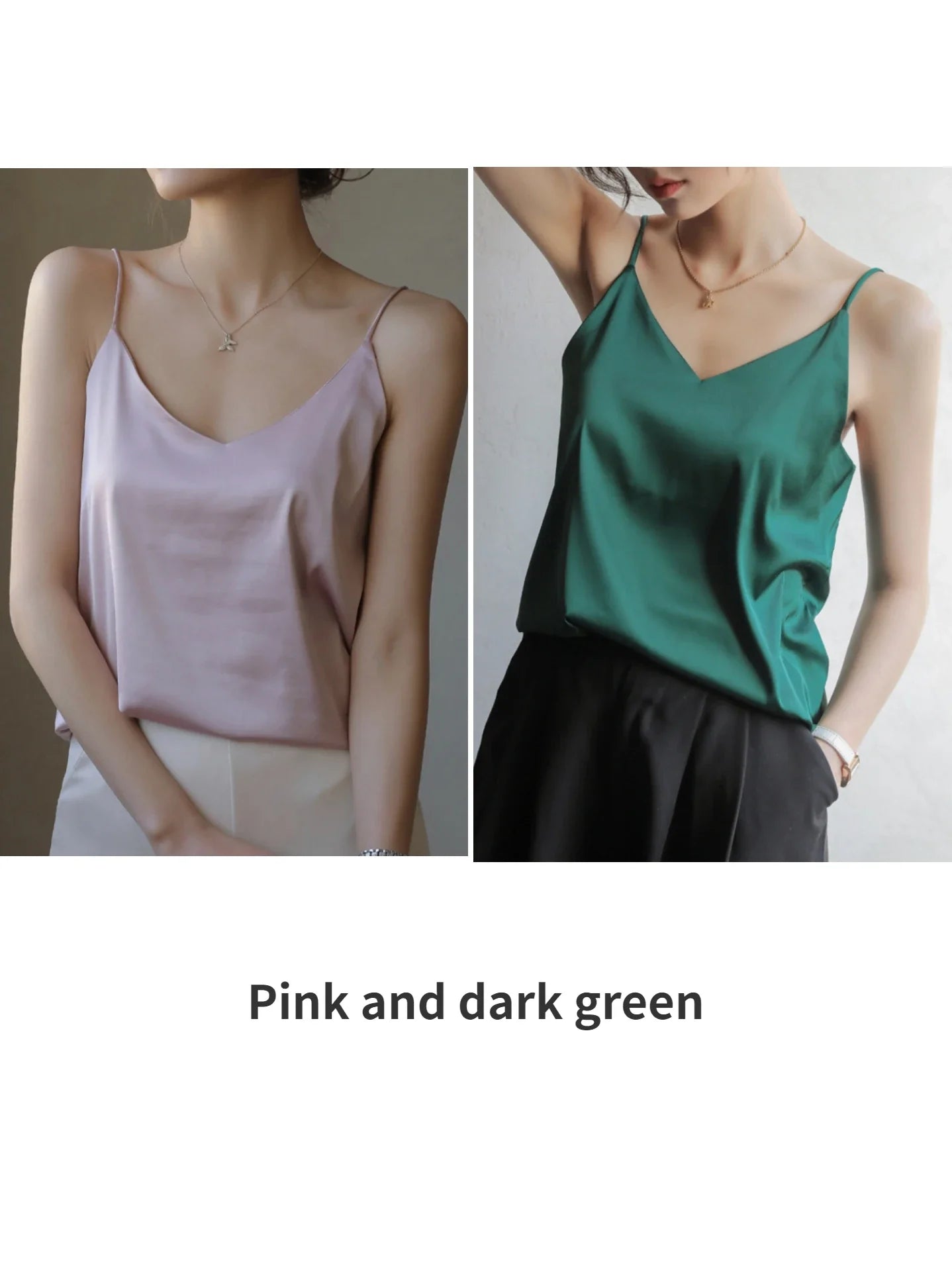 Acetate Satin Grey Camisole for Women - Loose Summer Spaghetti Strap Tank Top with V-Neck & Backless Design | Perfect for Layering, Beachwear & Night Out