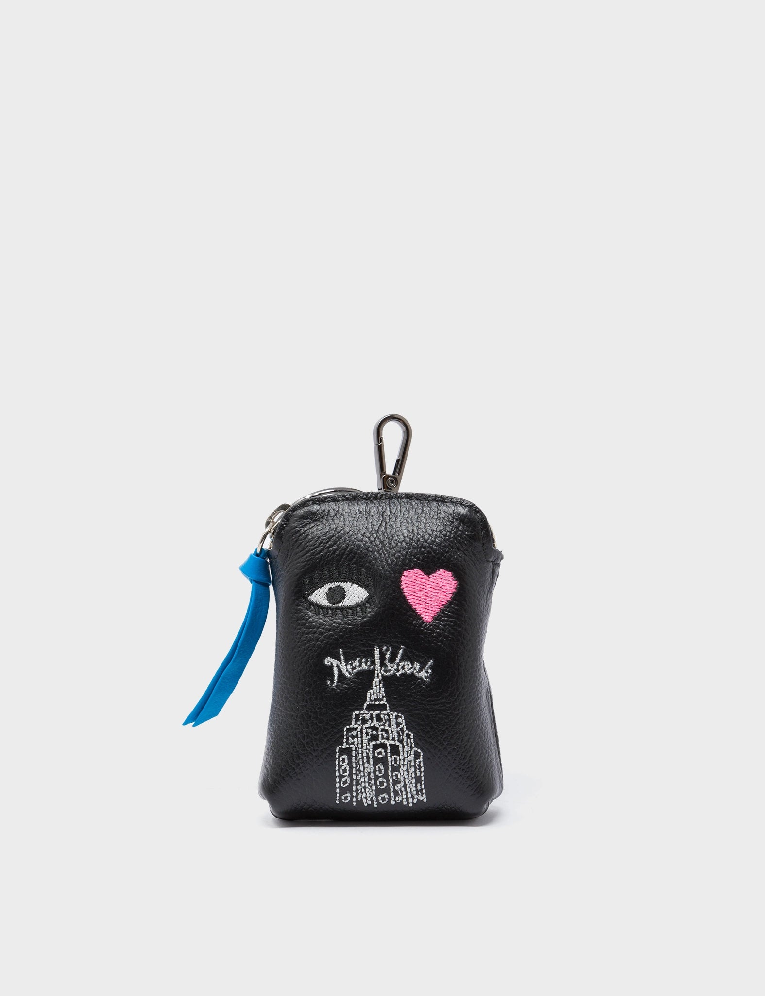 Florence Pouch Charm - Black & Ibiza Blue Leather Keychain with 