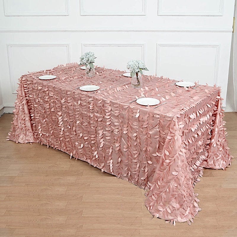 90x156 Inch Taffeta Rectangular Tablecloth with 3D Leaves Design - Elegant Dining Table Cover for Weddings, Parties & Home Decor