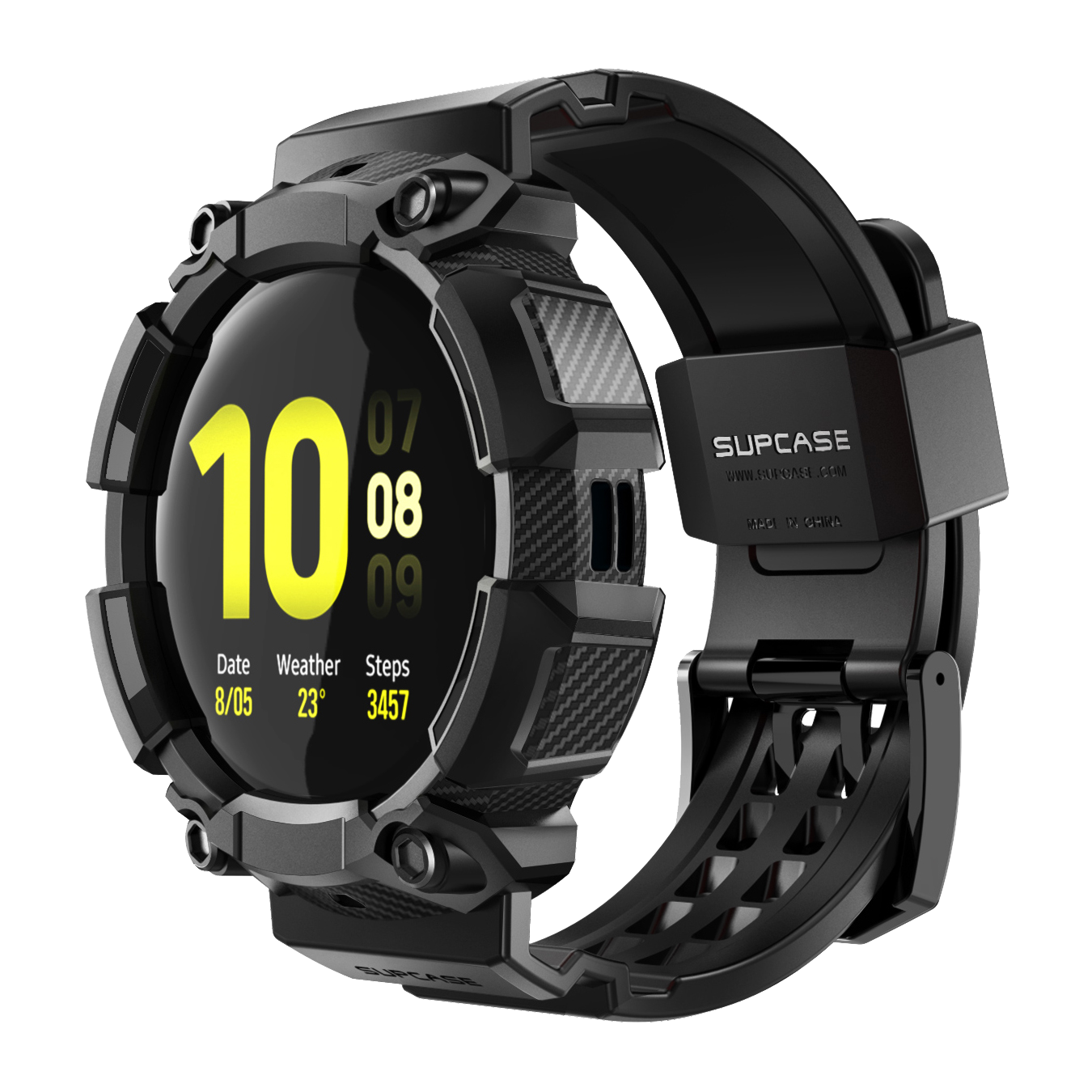 Samsung Galaxy Watch Active 2 44mm Case with Unicorn Beetle Pro Band - Black Protective Cover for Running, Swimming & Outdoor Activities