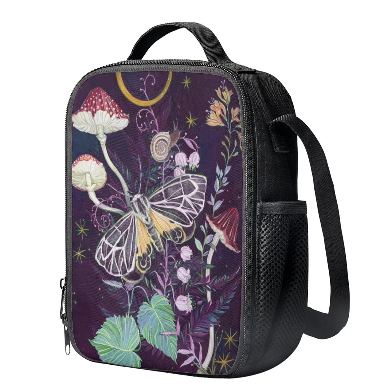 WELLFLYHOM Insulated Lunch Bag for Women & Girls - Reusable Mushroom Butterfly Tote Cooler Food Pouch, Small Lunch Box for Kids Back to School, Picnic, Work & Outdoor Activities