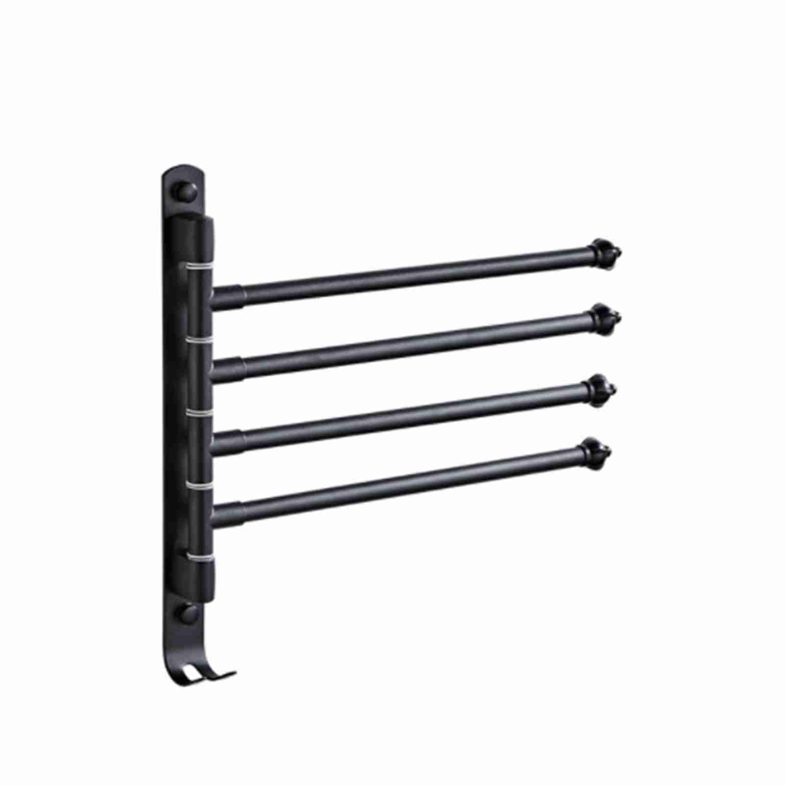 Stainless Steel Black Rotary Wall Mounted Towel Rack - Adjustable Bathroom Towel Holder for Home & Hotel Use - Space Saving No Drill Design for Showers, Kitchens & Laundry Rooms