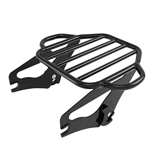 Detachable & Adjustable Two-Up Motorcycle Luggage Rack - Compatible with 2009-2022 Harley Road King, Road Glide, Street Glide & Electra Glide - Black Heavy Duty Rear Cargo Carrier for Long Rides & Touring
