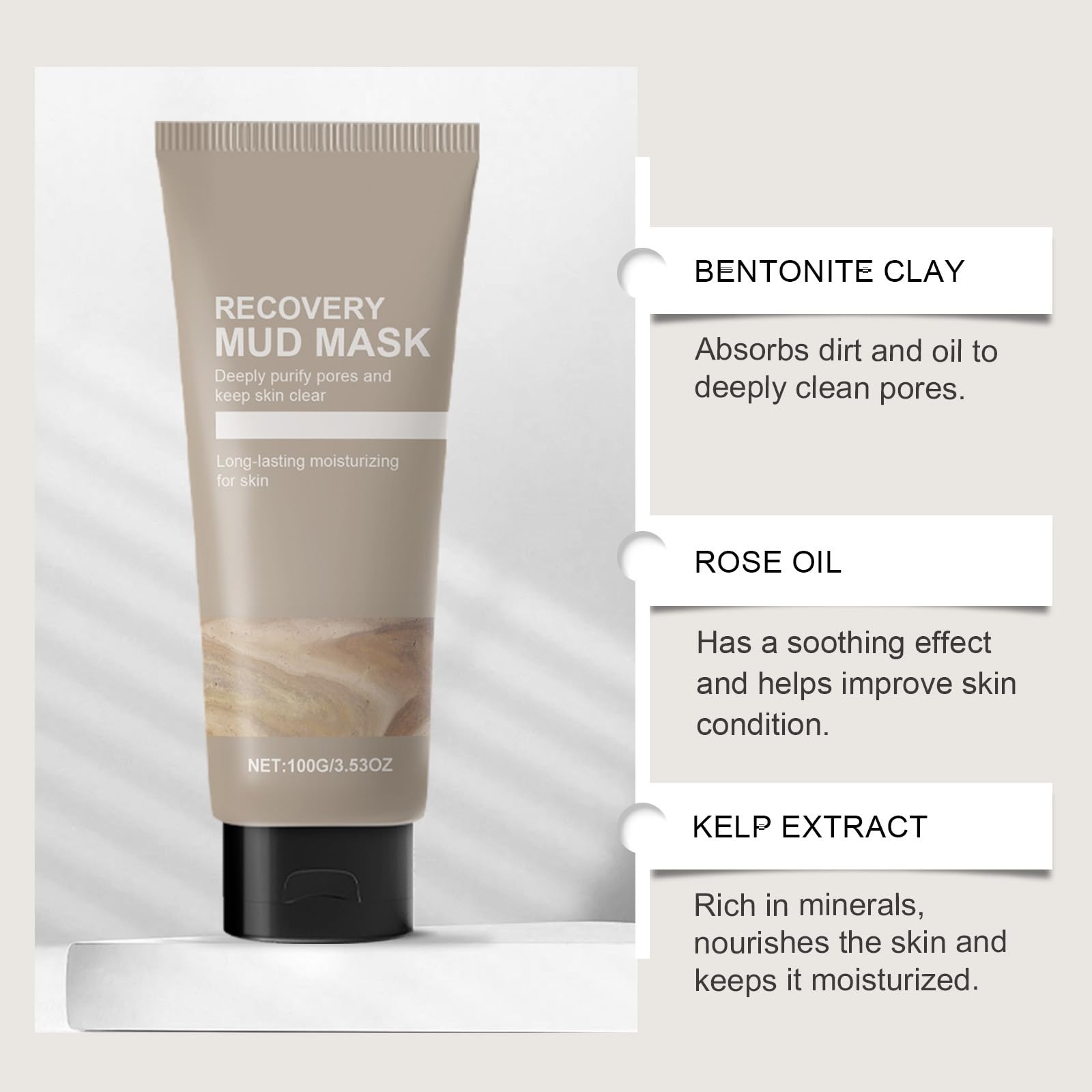 Recovery Mud Mask for Face & Body - Hydrating & Moisturizing Deep Pore Cleanser with Natural Ingredients | Gentle Oil Control Clay Mask for Acne Relief & Skin Detox | Perfect for Spa Day & Self-Care Routine (1pc)