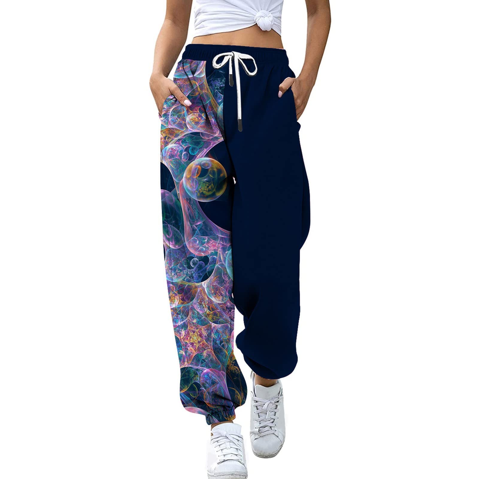 Women's Drawstring Sweatpants with Pockets - Butterfly Print Sport Joggers, Elastic Waist Comfort Pants for Yoga, Running & Lounge Wear - Plus Size Available