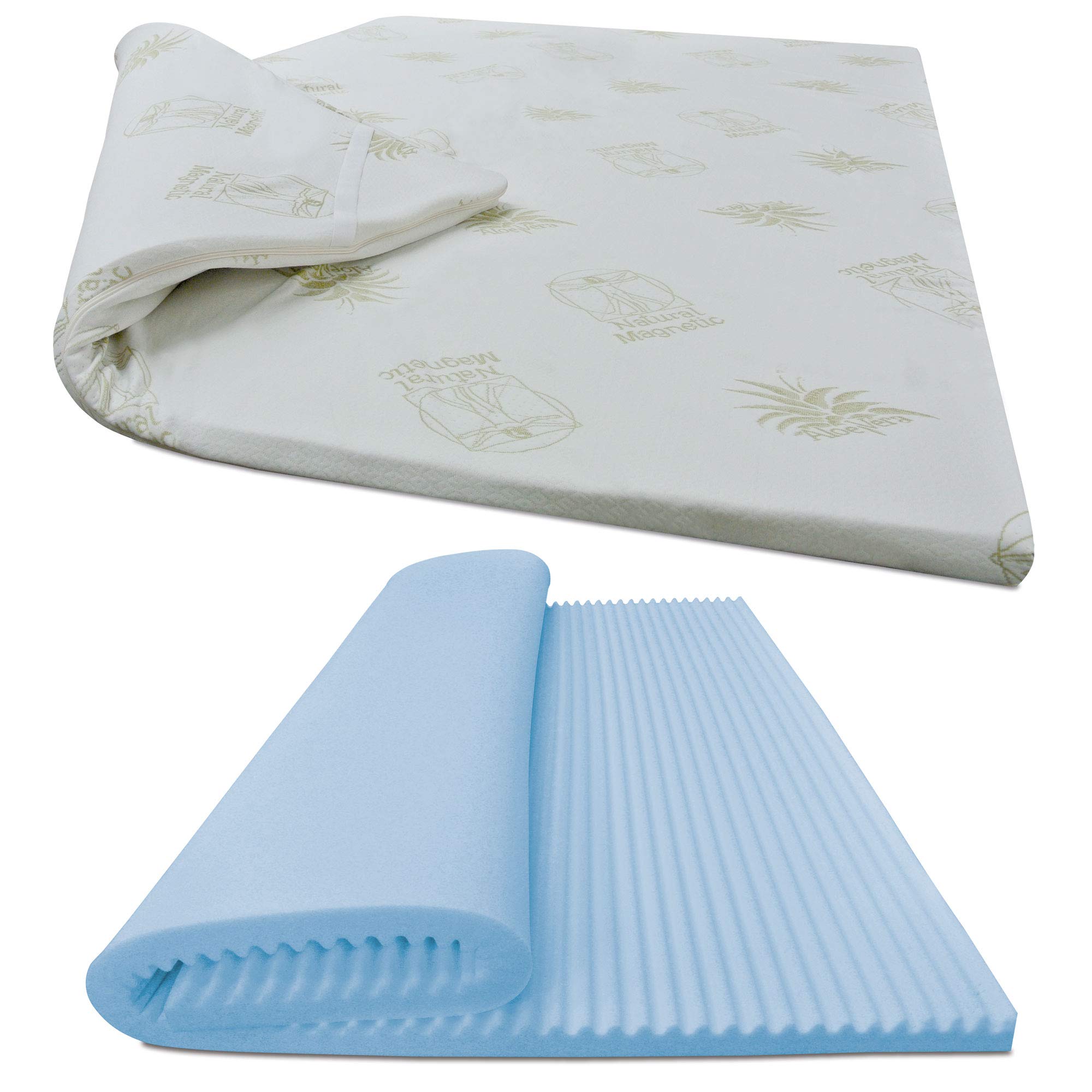 Baldiflex Emporio Topper - 8cm Thick Viscoelastic Memory Foam Mattress Topper, Square & Half Size (120x190cm), Fresh Wave Technology, Removable Aloe Vera Cover, Breathable & Ergonomic, Anti-Dust Mite - Perfect for Back Pain Relief & Enhanced Sleep Comfort