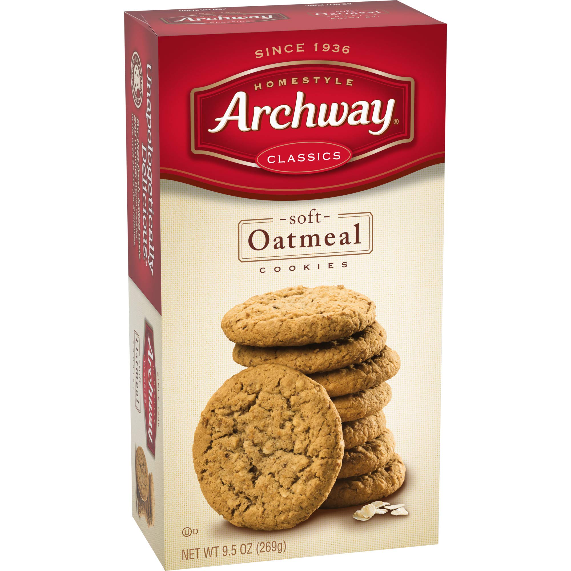 Archway Oatmeal Cookies - 10 Oz (Pack of 12) | Soft & Chewy Homemade Style Cookies | Perfect for Snacking, Lunchboxes & Family Gatherings