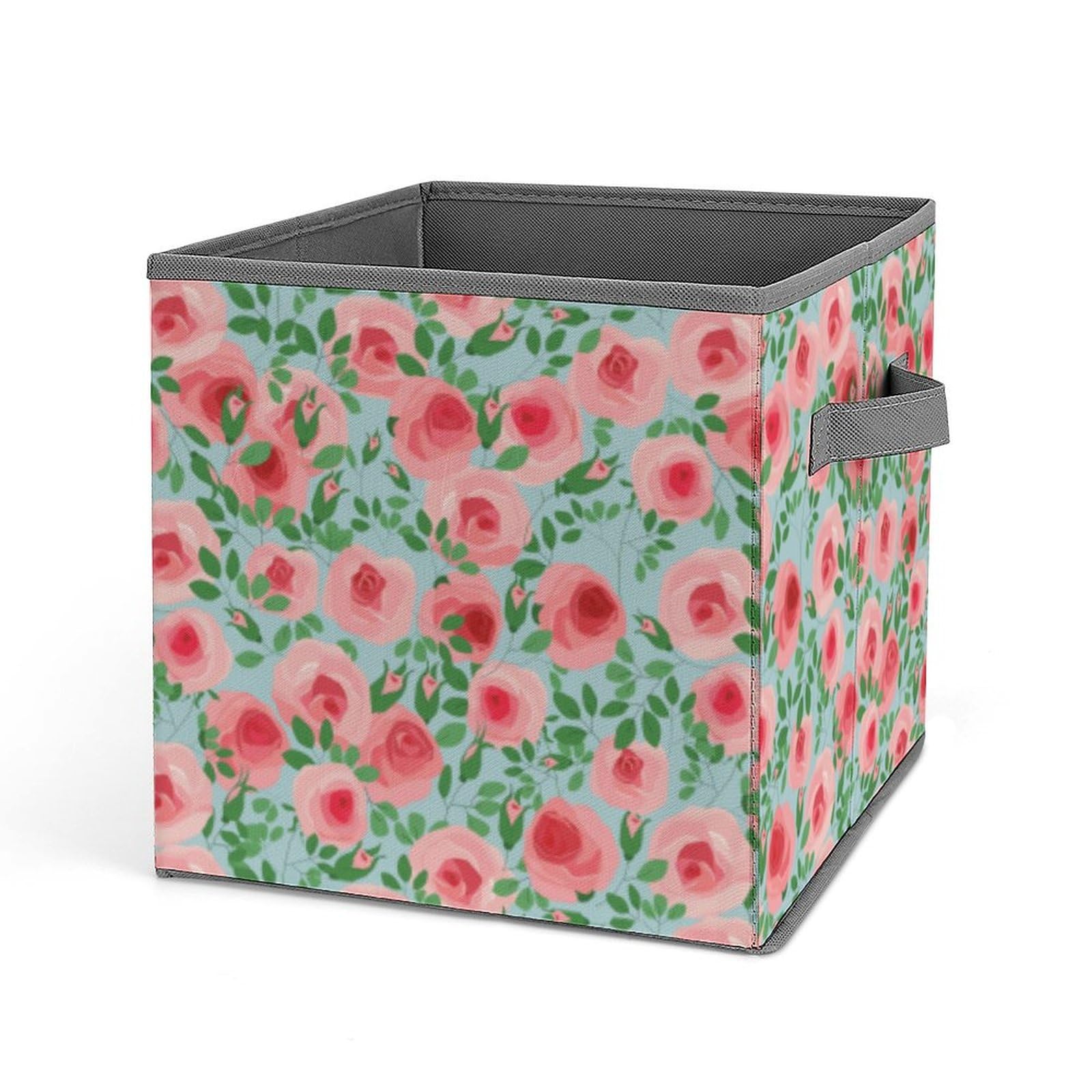Vintage Watercolor Pink Roses Foldable Storage Bins - 2 Pack Collapsible Cube Baskets with Handles (10.6 Inch) for Nursery, Closet, Shelves - Perfect for Clothes, Books & Home Organization