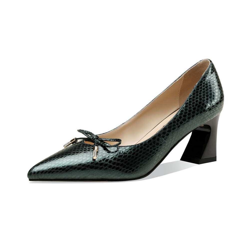 TinaCus Women's Handmade Embossed Genuine Leather Bowtie Pointed Toe Mid Heel Pumps - Elegant Dress Shoes for Office, Party & Wedding Occasions