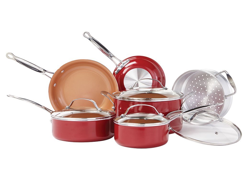 Premium Red Copper 10-Piece Cookware Set - Non-Toxic & PFOA-Free Kitchen Essentials for Healthy Cooking | Perfect for Sauteing, Frying & Everyday Meals