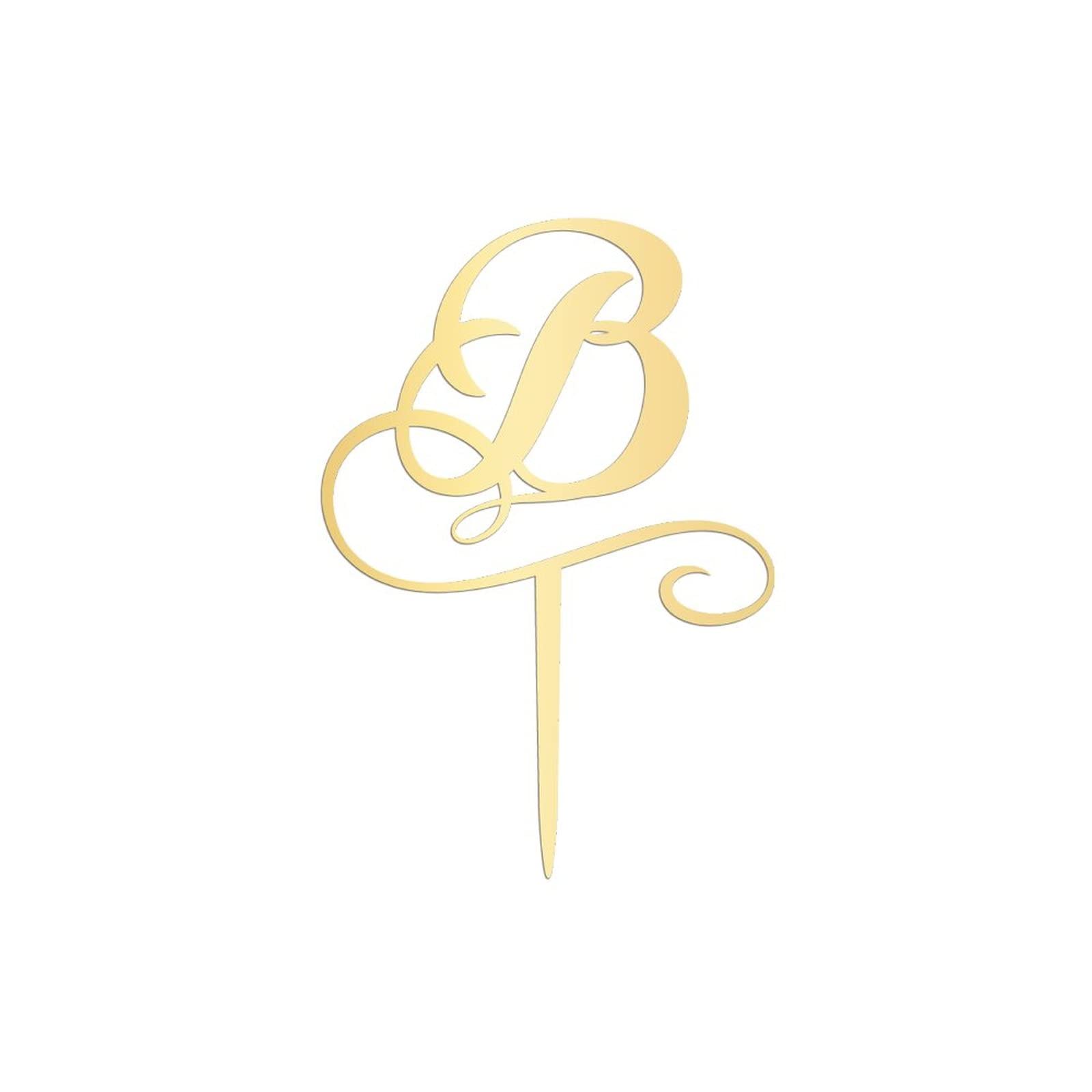 Personalized Gold Acrylic Monogram Cake Topper - Letter B Wedding, Birthday Party Decor - Rustic & Elegant Cake Decoration for Anniversaries, Baby Showers & Special Events