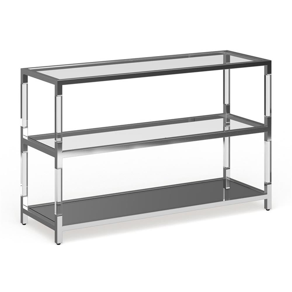 BOWERY HILL Modern Chrome Glass Sofa Table with 1 Shelf - Transitional Living Room End Table for Small Spaces & Home Decor