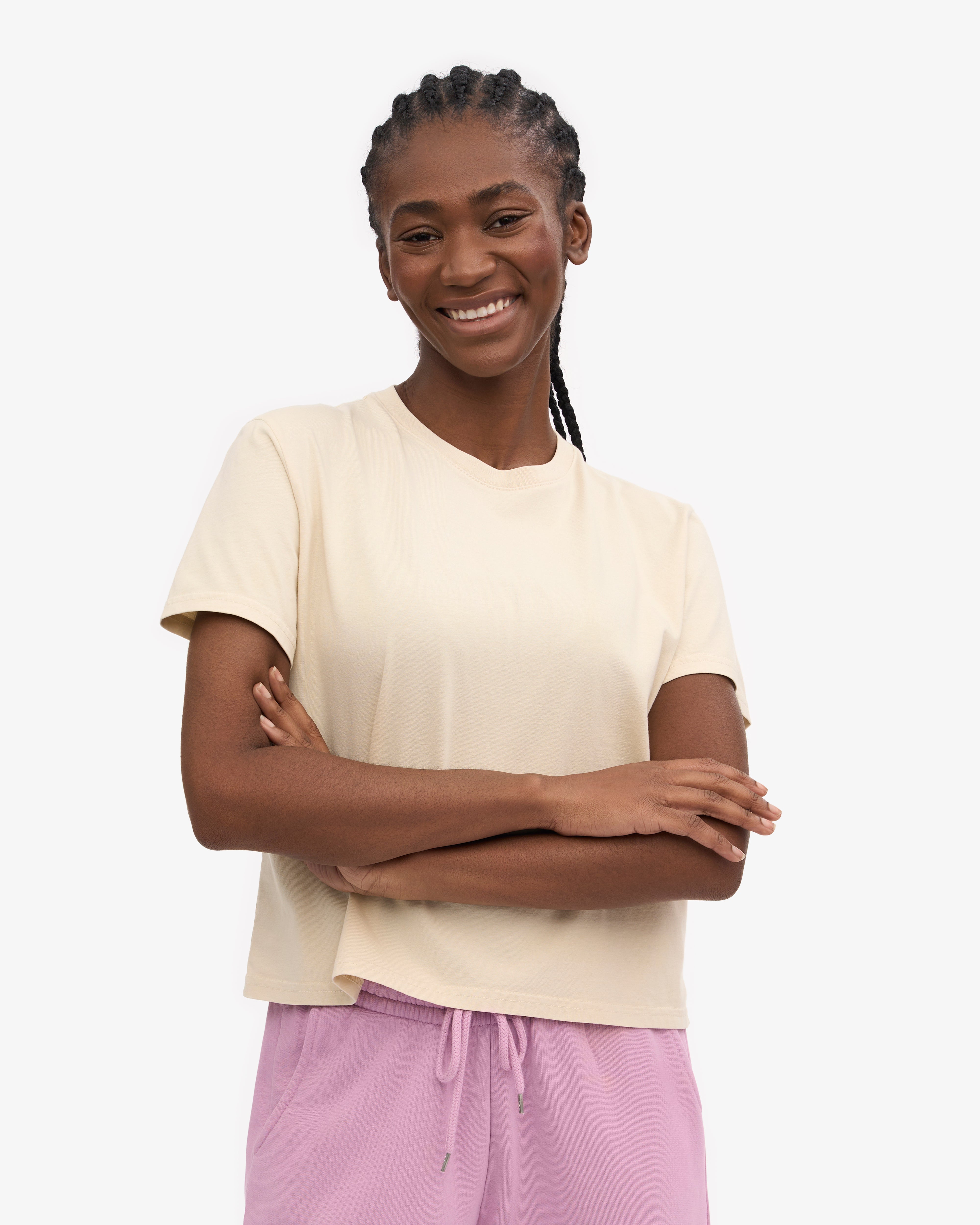 Organic Boxy Crop Tee - Soft Cotton Women's T-Shirt in Ivory White | Casual Streetwear & Summer Outfit Essential