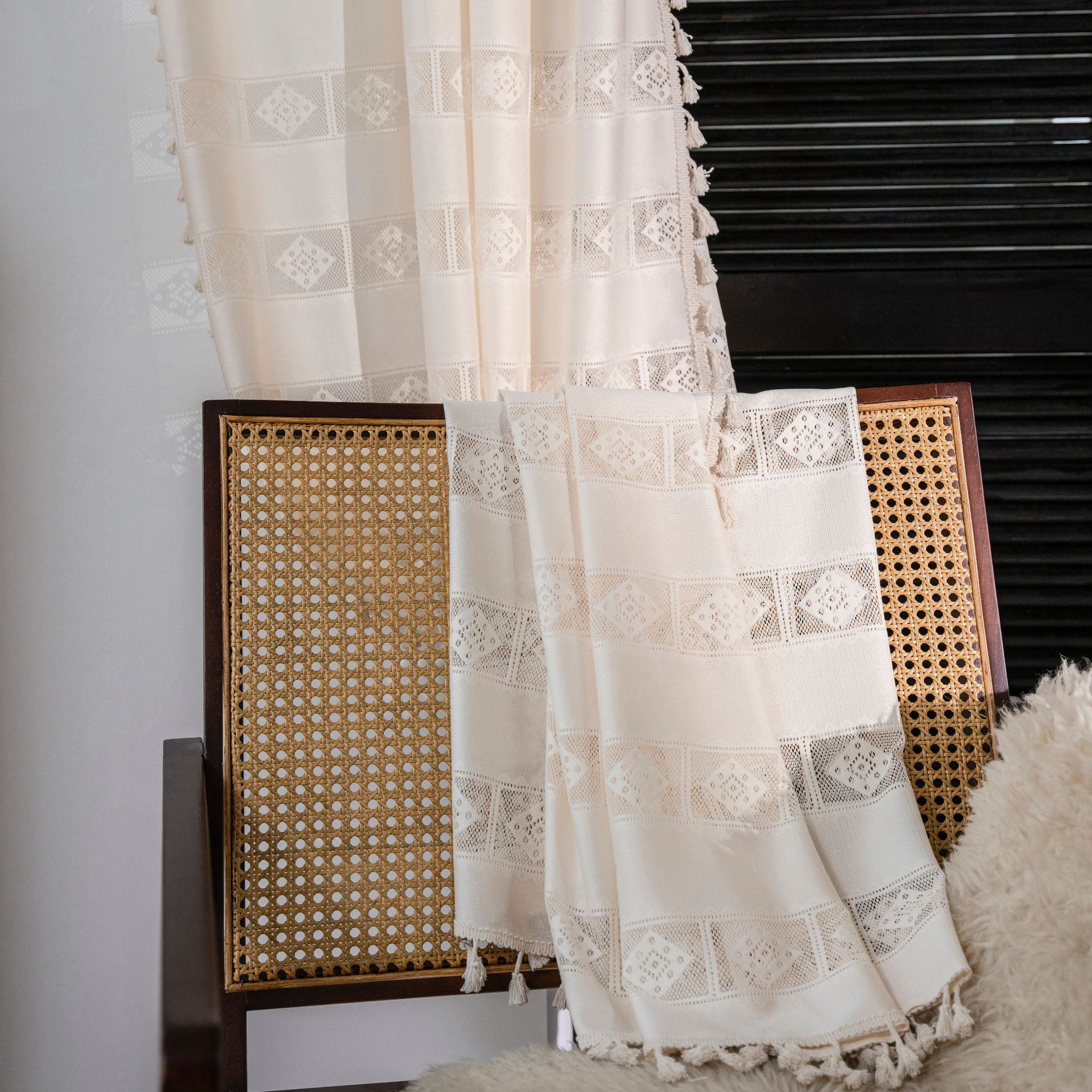 Addilyn White Crochet Lace Sheer Custom Curtains for Living Room & Bedroom - Elegant Window Drapes with Floral Embroidery for Home Decor