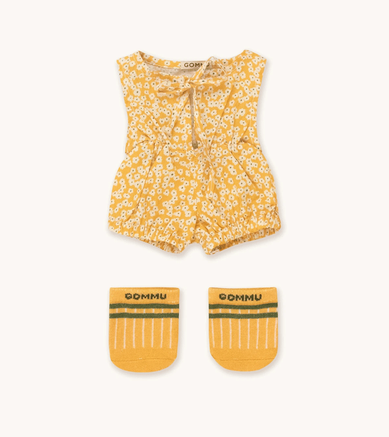 GOMMU Mustard Flowers Baby Sock and Romper Set - Soft Cotton Newborn Outfit for Photo Shoots & Special Occasions