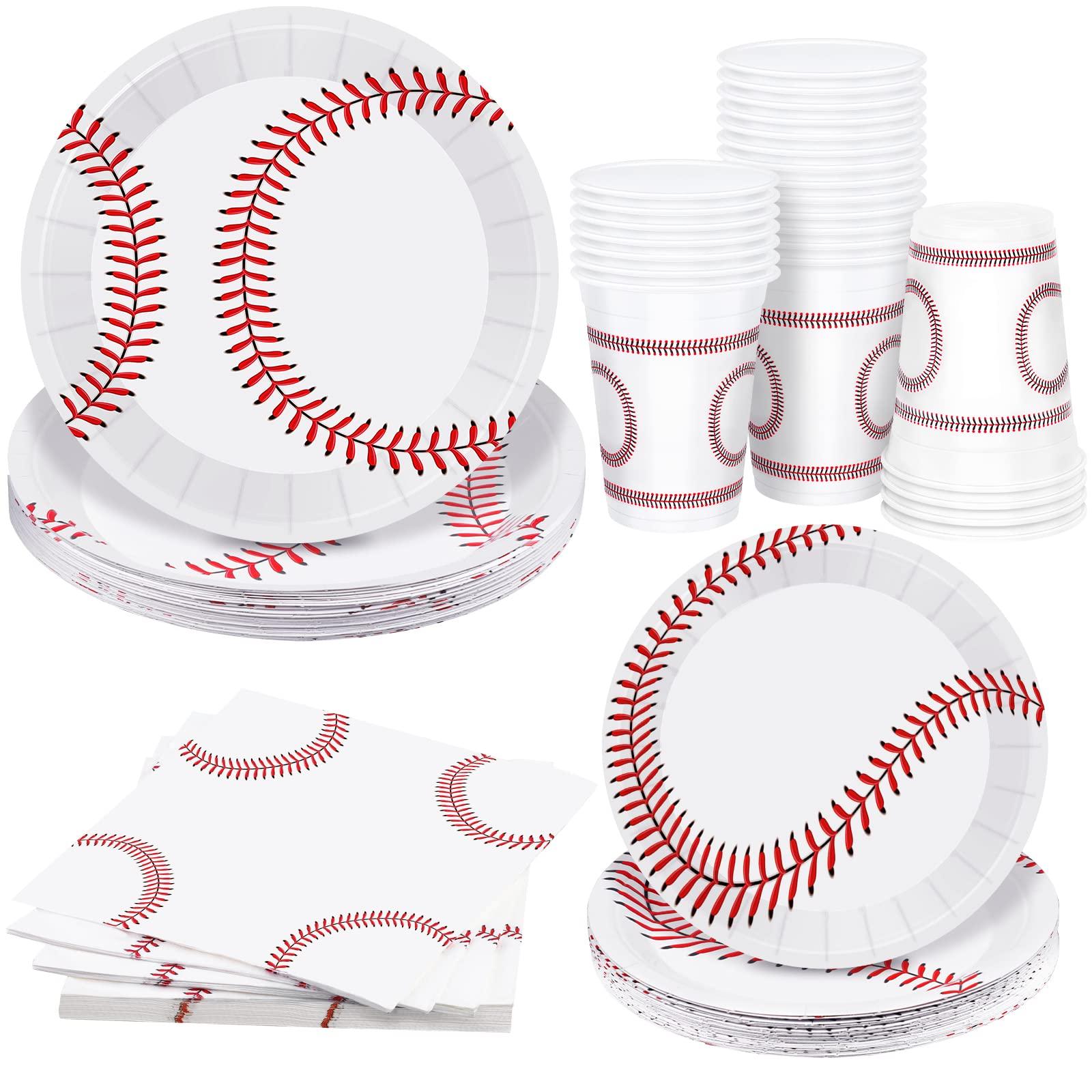 72-Piece Baseball Party Supplies Set - 16 Baseball Napkins, 24 Baseball Plates, 24 Baseball Cups - Perfect for Baseball Birthday Parties, Sports Themed Events & Game Day Decorations