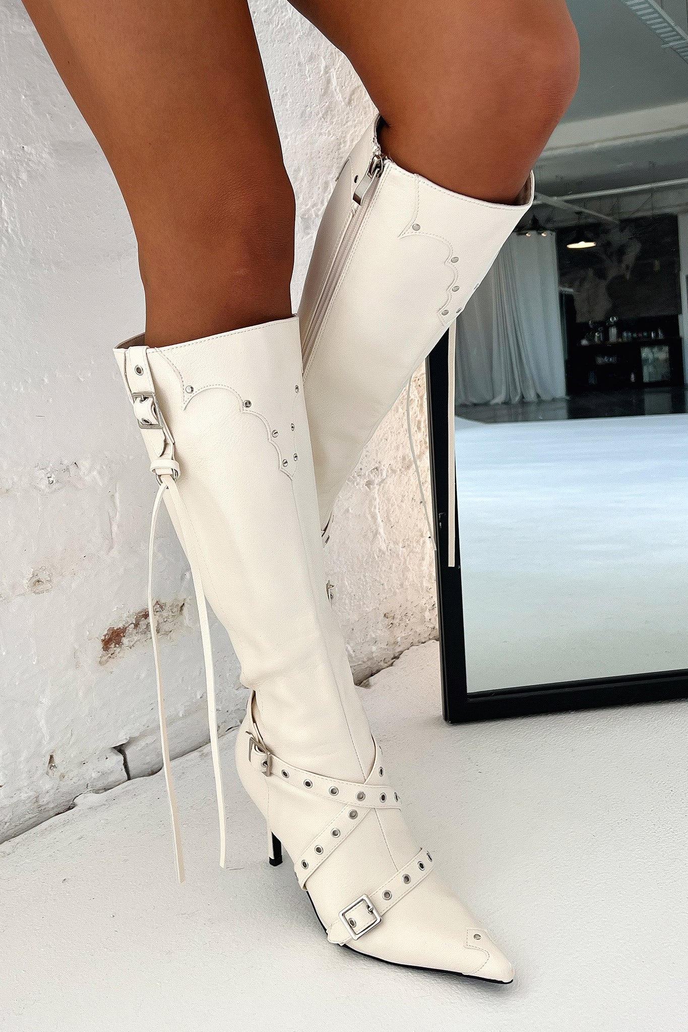 Electra Women's Knee High Boots in Cream - Stylish Winter Fashion for Casual Outfits & Office Wear