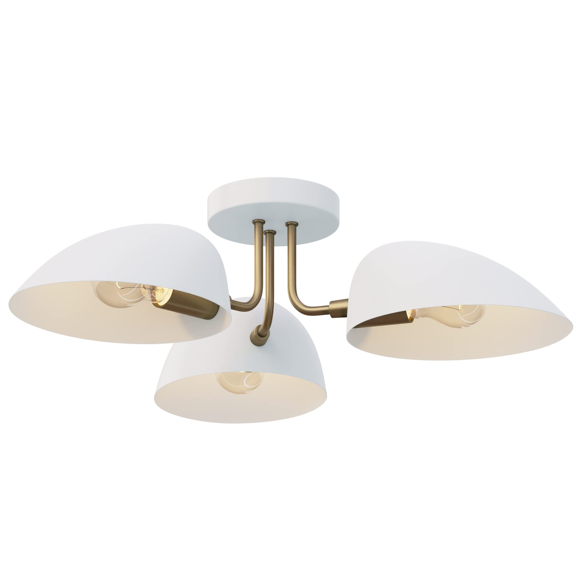 Nathan James Argo 3-Light Semi Flush Mount Ceiling Light - Modern Retro Gold Brass & White Round Shade Fixture for Hallway, Dining Room, Bedroom, Living Room | Energy Efficient LED Compatible Lighting for Home Decor