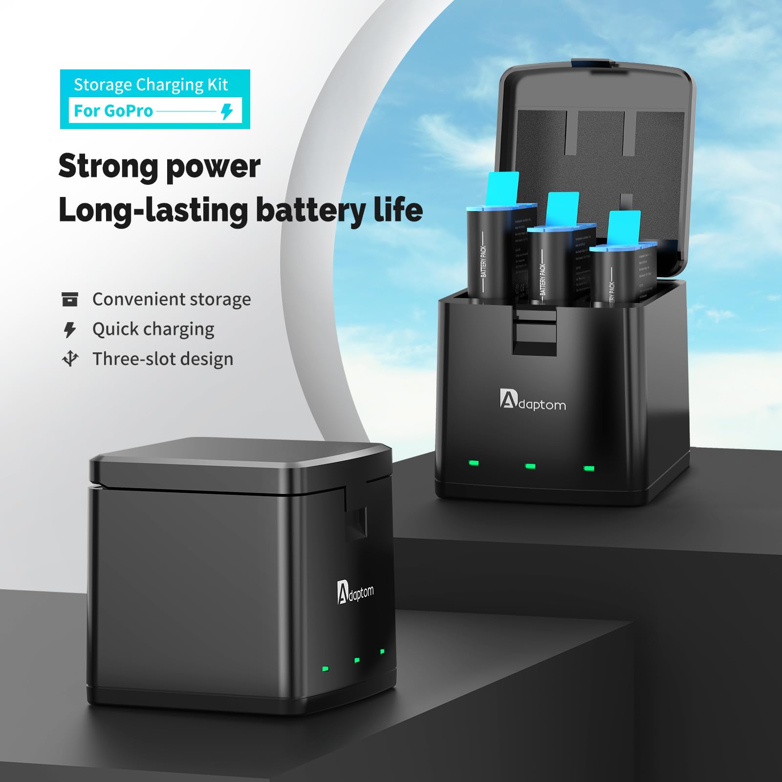 2-Pack GoPro Hero 12/11/10/9 Battery Charger with Triple Storage - USB Quick Charger & Rechargeable Battery Compatible with GoPro Hero 9/10/11/12 - Perfect for Travel, Vlogging, and Outdoor Adventures