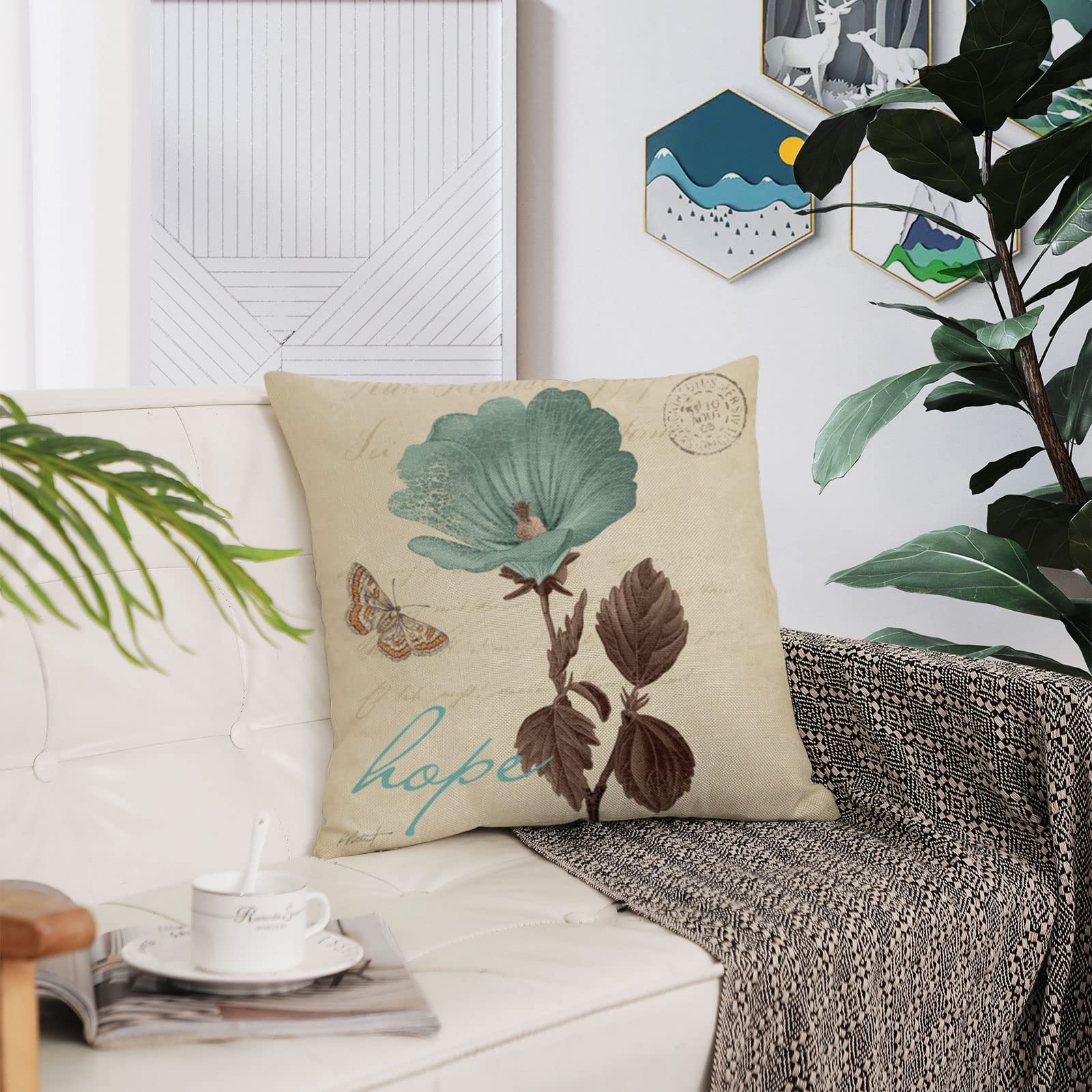 4-Pack Lotus Leaf Butterfly Floral Throw Pillow Covers - 26x26 Inch Cotton Linen Square Cushion Cases for Sofa, Bed, Car & Home Decor - Perfect for Living Room, Bedroom, Outdoor Patio and Interior Design