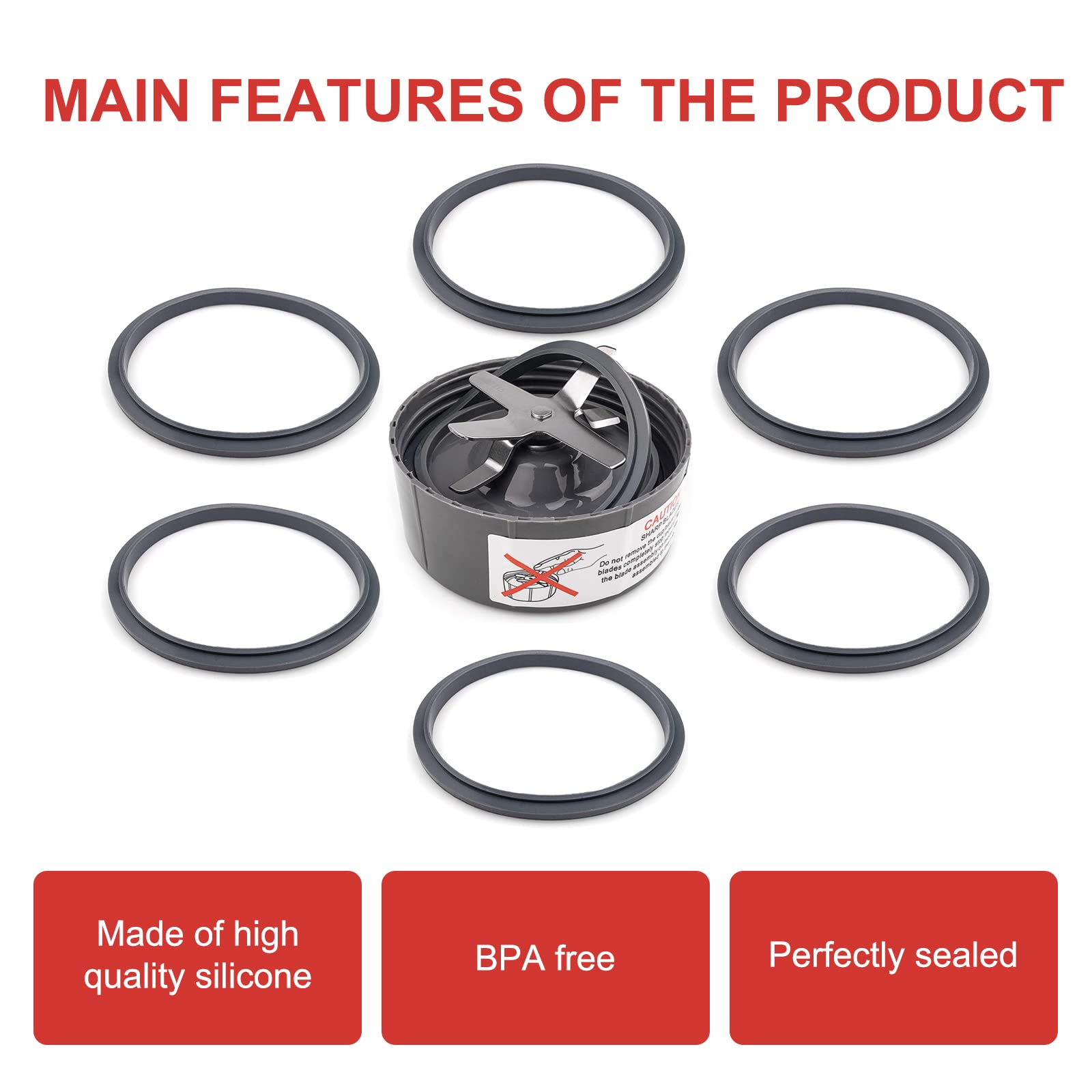 6 Pack Blender Gasket Replacement Parts with Rubber O-Ring for 900W & 600W Series - Compatible with NB-101B, NB-101S, NB-201 Blade Blenders - Durable Sealing Ring for Smoothie Makers & Food Processors - Perfect for Home Kitchen, Restaurant, and Commercial Use