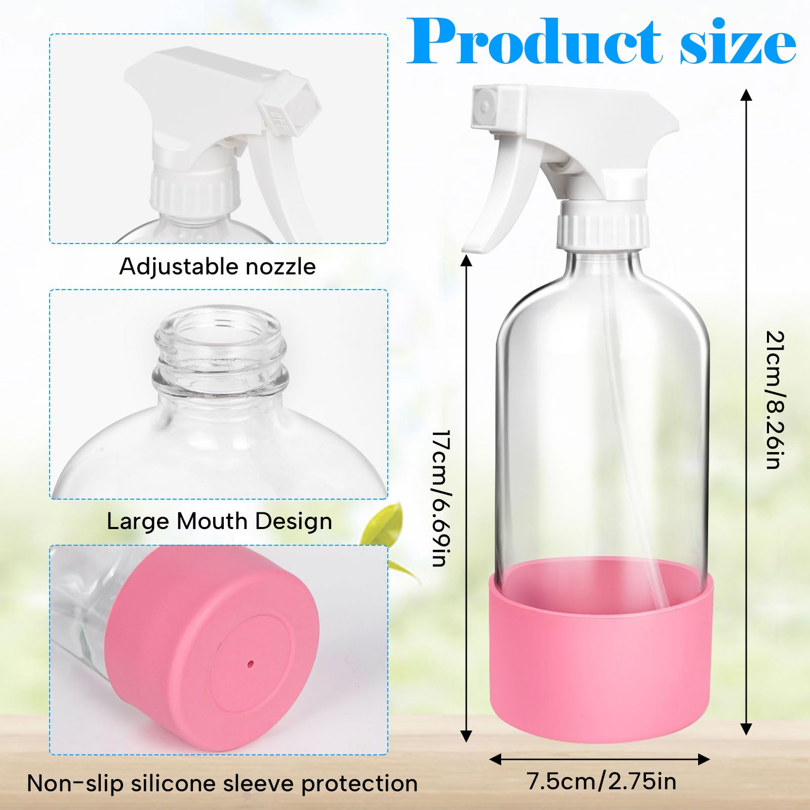 3 Pack 16 oz Glass Spray Bottles with Silicone Sleeve - Refillable Reusable Bottles with Adjustable Nozzle for Hair Care, Cleaning Solutions, Essential Oils & DIY Beauty Products - Perfect for Home, Salon & Travel Use