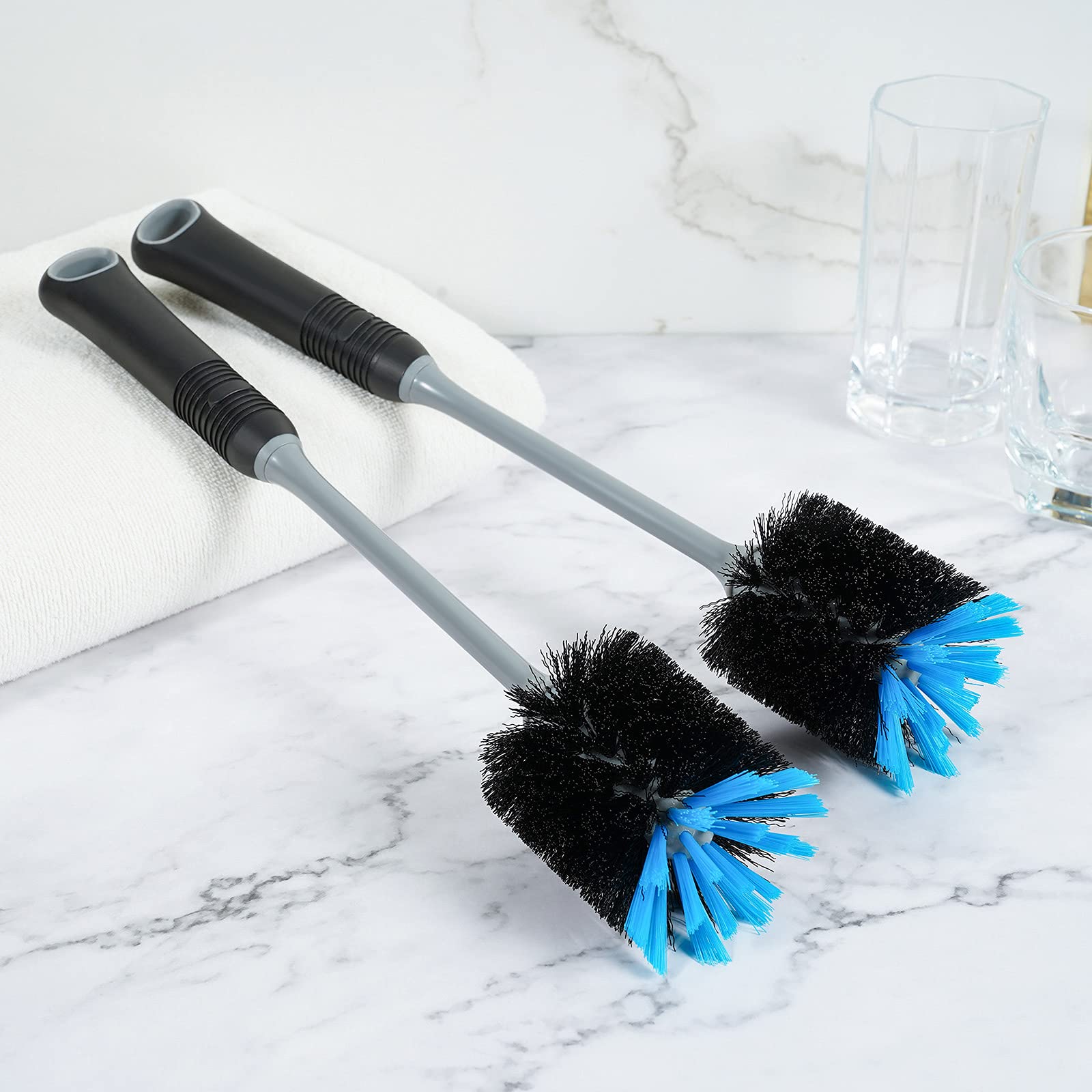 Long Flexible Water Bottle Cleaning Brush - 13.5 Inch Durable Scrubber with Sturdy Bristles for Bottles, Mugs, Glassware (2 Pack) - Perfect for Home, Office & Travel Use