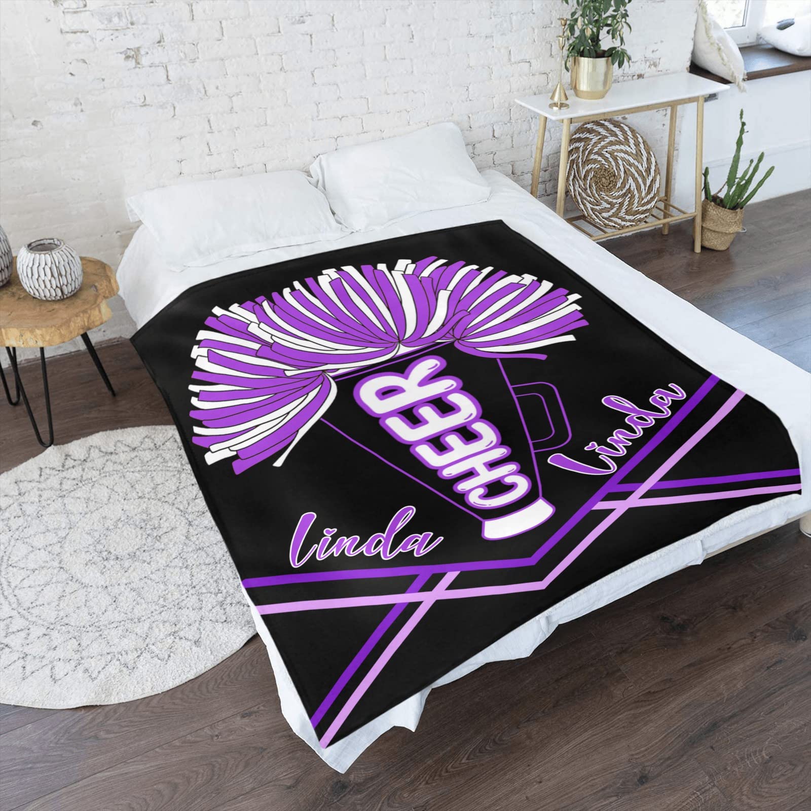 Custom Name Purple Cheerleader Fleece Throw Blanket 50x60 Inch - Personalized Dance Team Gift, Soft Sofa Couch Bed Blanket for Weddings, Parties & Game Day Cozy Decor