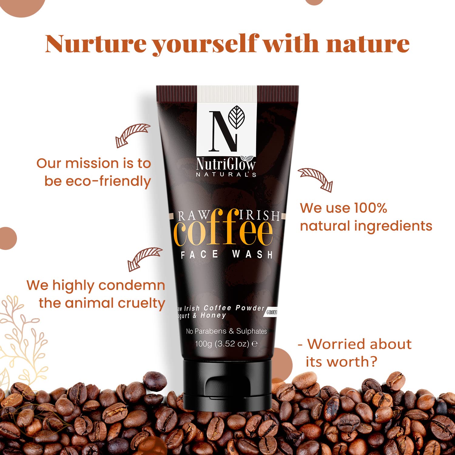 NutriGlow Natural Coffee Face Cleanser with Yogurt & Honey - Deep Cleansing Blackhead Remover & Exfoliating Face Wash for Acne Prone Skin (100g) | Gentle Daily Skincare for Women & Men | Perfect for Morning & Night Routine
