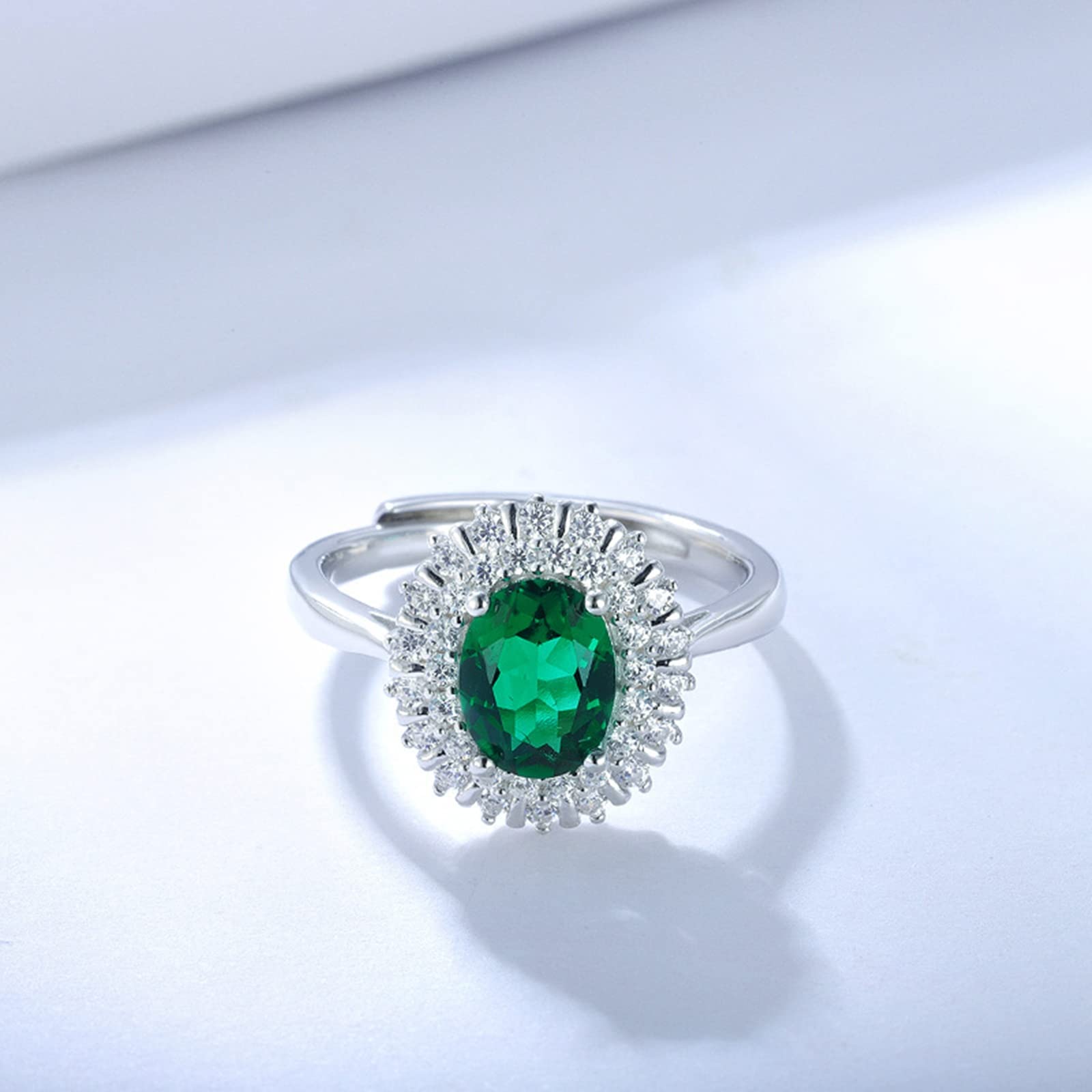 Gualiy Women's Sterling Silver Wedding Band, Engagement Ring with Sunflower Design & 1ct Created Emerald – Size 5.5-11 | Perfect for Bridal Jewelry, Anniversary Gifts & Special Occasions