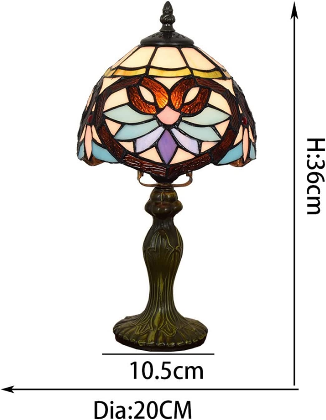 Tiffany Style Stained Glass Table Lamp - 8 Inch Baroque Desk Lamp for Living Room, Bedroom & Study | Elegant Night Light for Lounge, Minimalist Home Decor