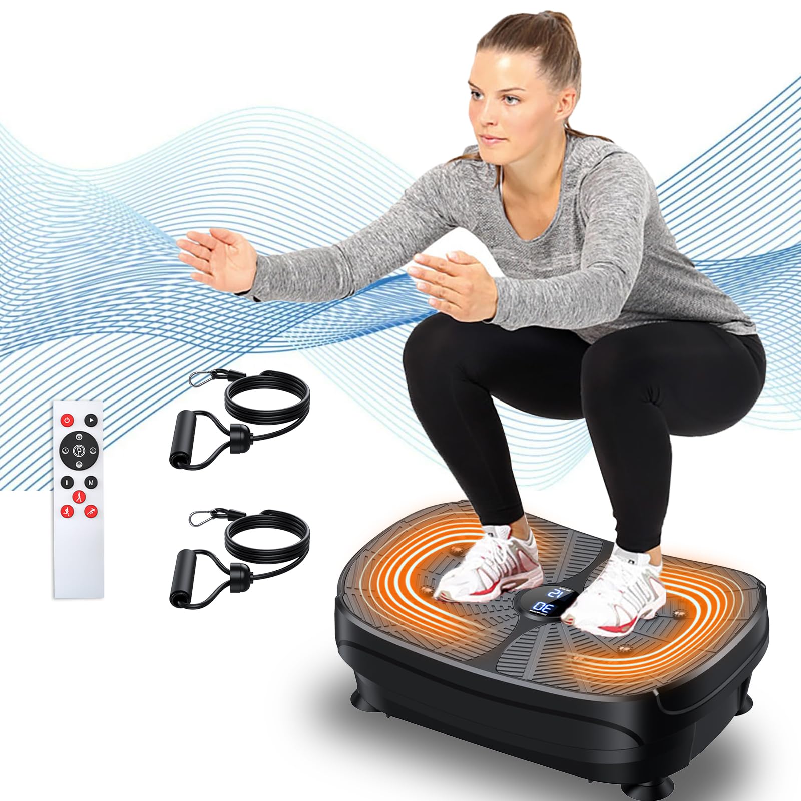 LERTIN Portable Vibration Plate Exercise Machine - Full Body Workout Platform with 9 Preset Modes & Resistance Bands for Weight Loss, Toning & Lymphatic Drainage | Home Gym Equipment for Fitness & Wellness