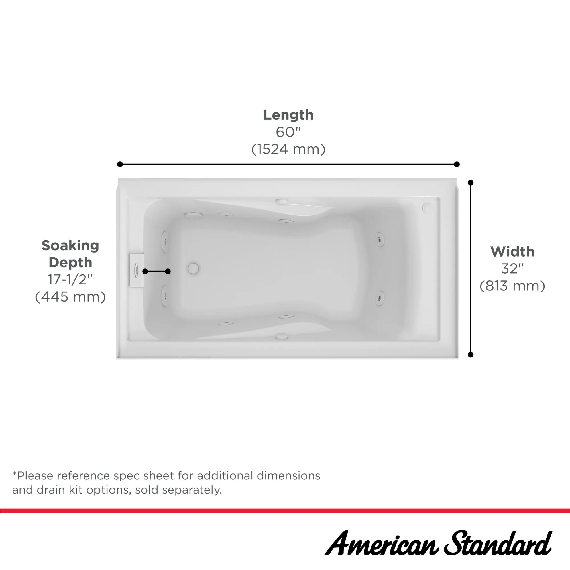 EverClean 60x32 Inch Whirlpool Bathtub with Apron - Premium Acrylic Drop-In Soaking Tub for Bathroom Remodel, Spa Relaxation & Hydrotherapy at Home