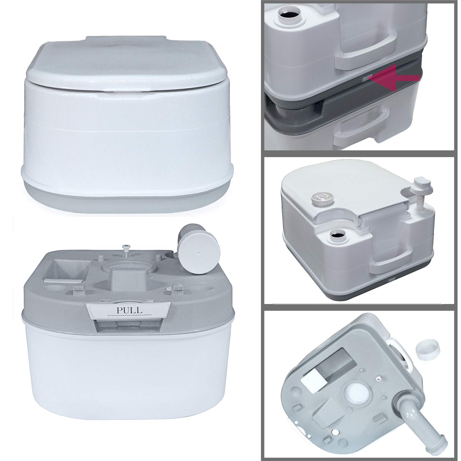 Portable Toilet 6 Gallon Flush - 24L Travel Camping Commode for Outdoor & Indoor Use - Lightweight & Compact Design - Ideal for Camping, RV Trips, Boating & Emergency Preparedness [P/N: ET-TOILET002-24L]