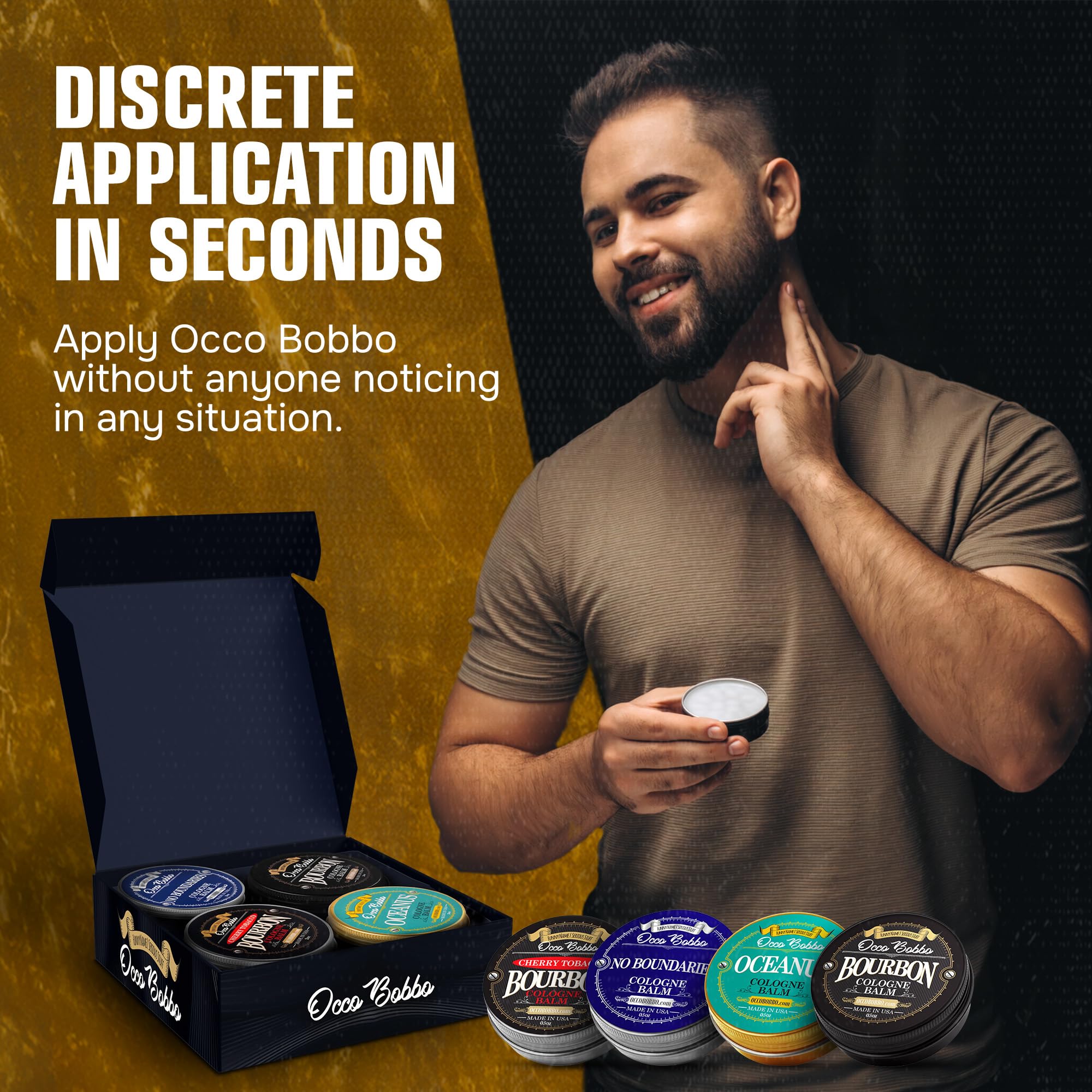 Occo Bobbo Solid Cologne for Men Samples Set - 4 Travel Size .5 oz Tins - Perfect Gift Set for Men | Great for Travel, Gym, Office & Everyday Use