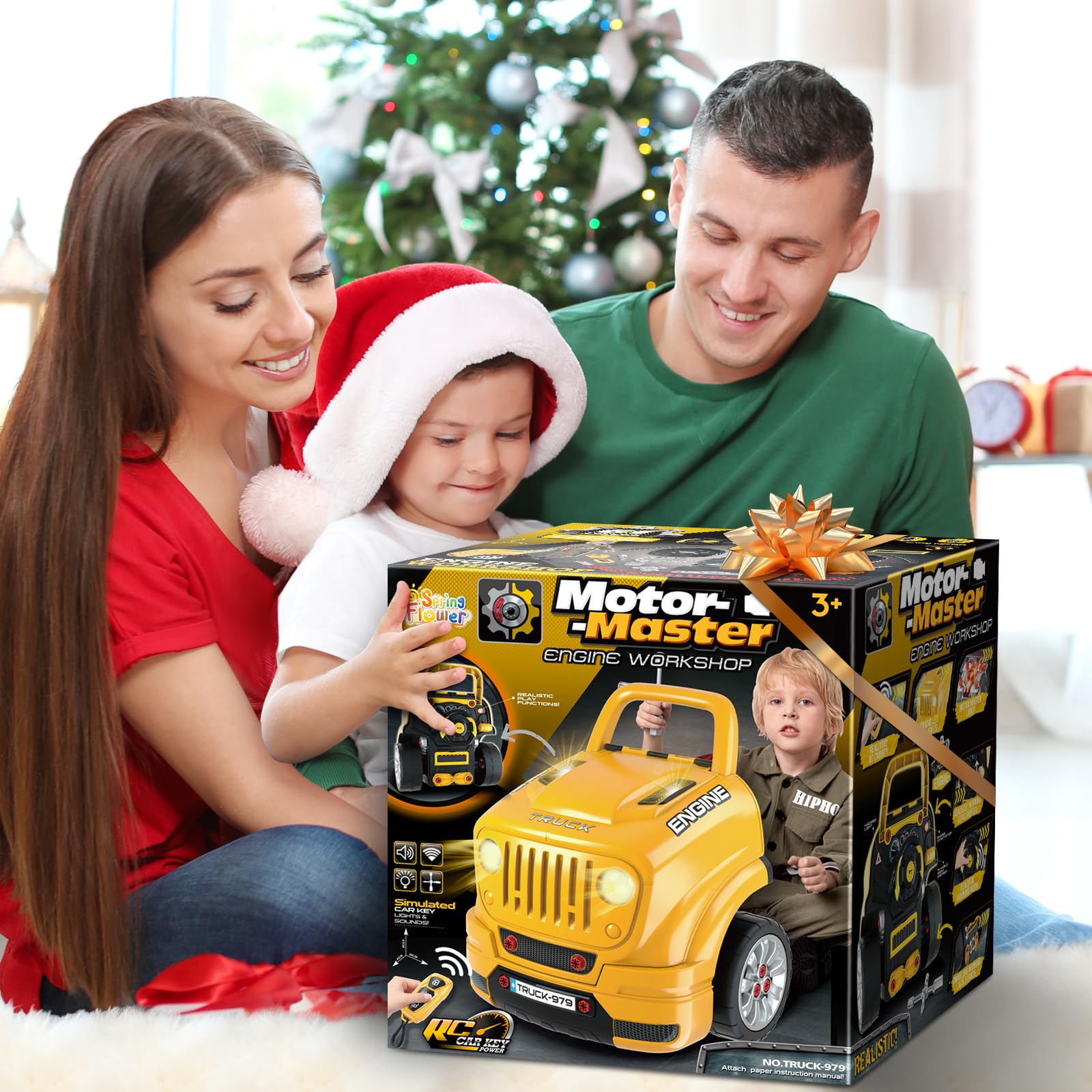 SpringFlower Kids Mechanic Repair Toy Set - Large Take Apart Truck Engine & Vehicle Builder Kit | STEM Learning Toys for Boys Ages 3-8 | Pretend Play Car Service Station for Birthday Gifts & Early Education