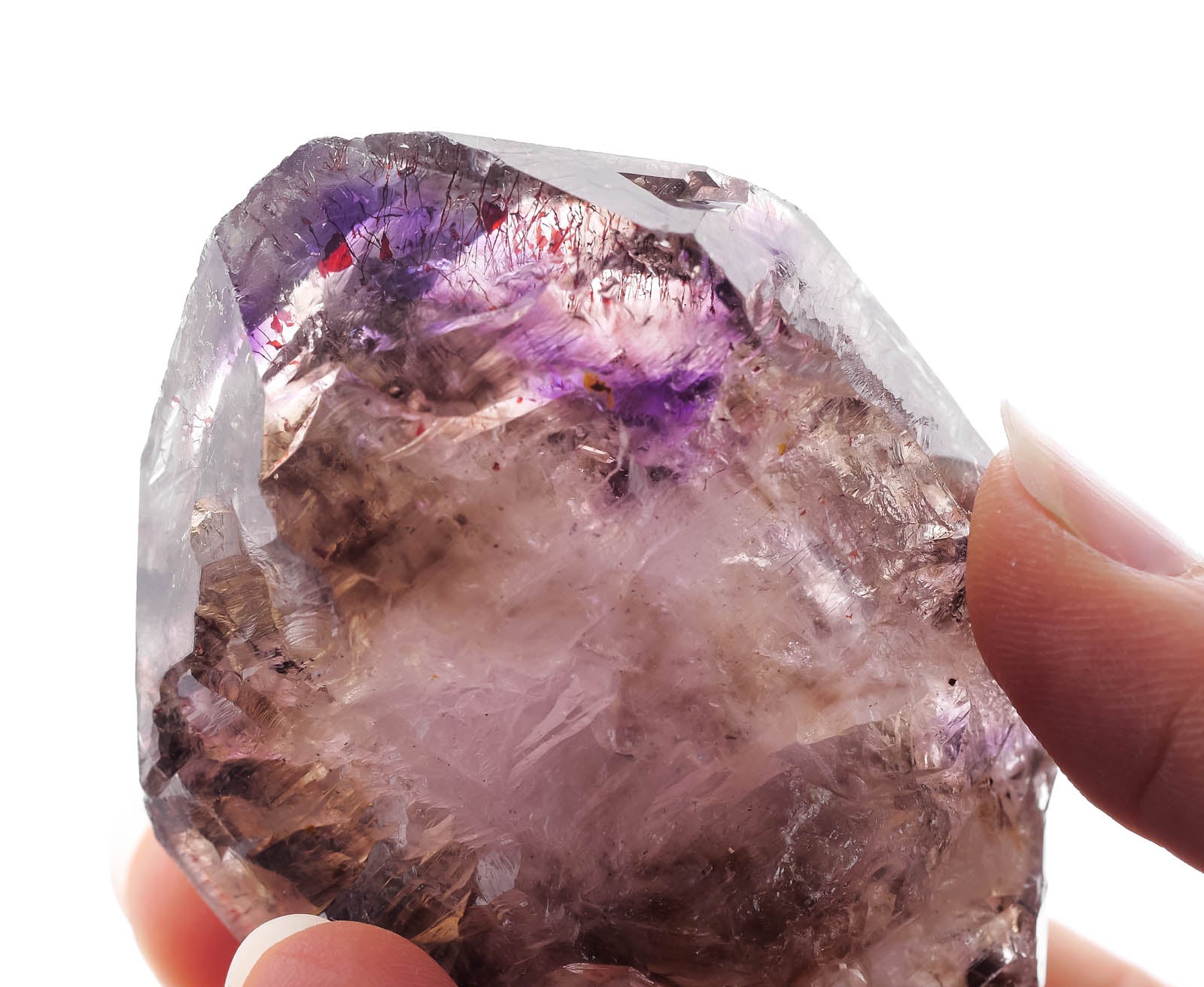 Natural Amethyst Scepter with Red Hematite Needles - Raw Healing Crystal, February Birthstone, Unique Spiritual Gift for Women & Men, Boho Home Decor for Meditation & Energy Cleansing | 38557