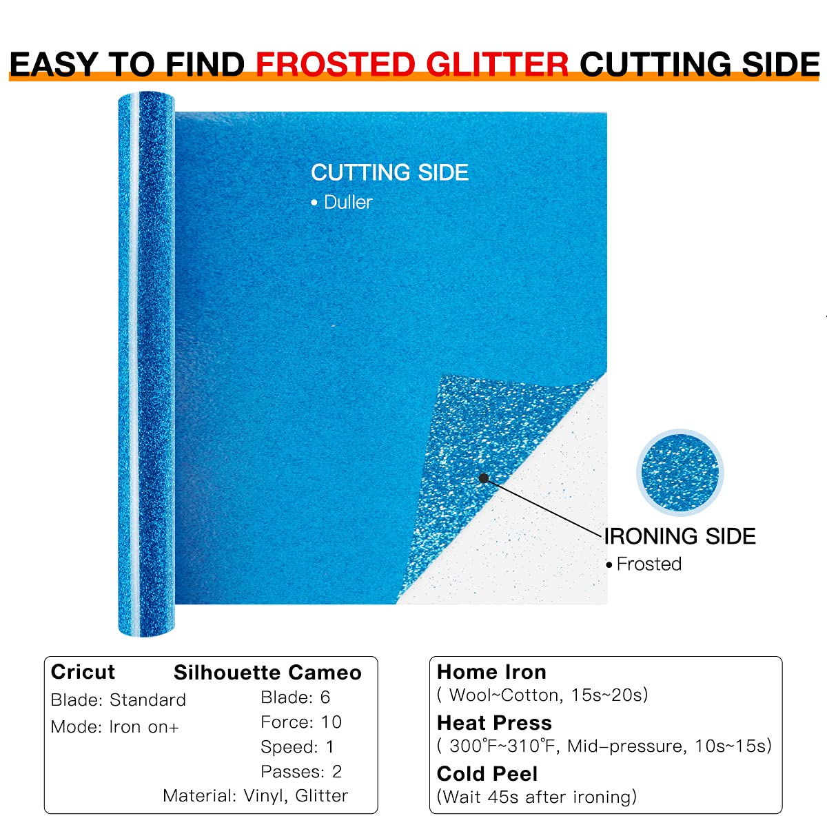 HTVRONT Sky Blue Glitter HTV Heat Transfer Vinyl Roll - 10
