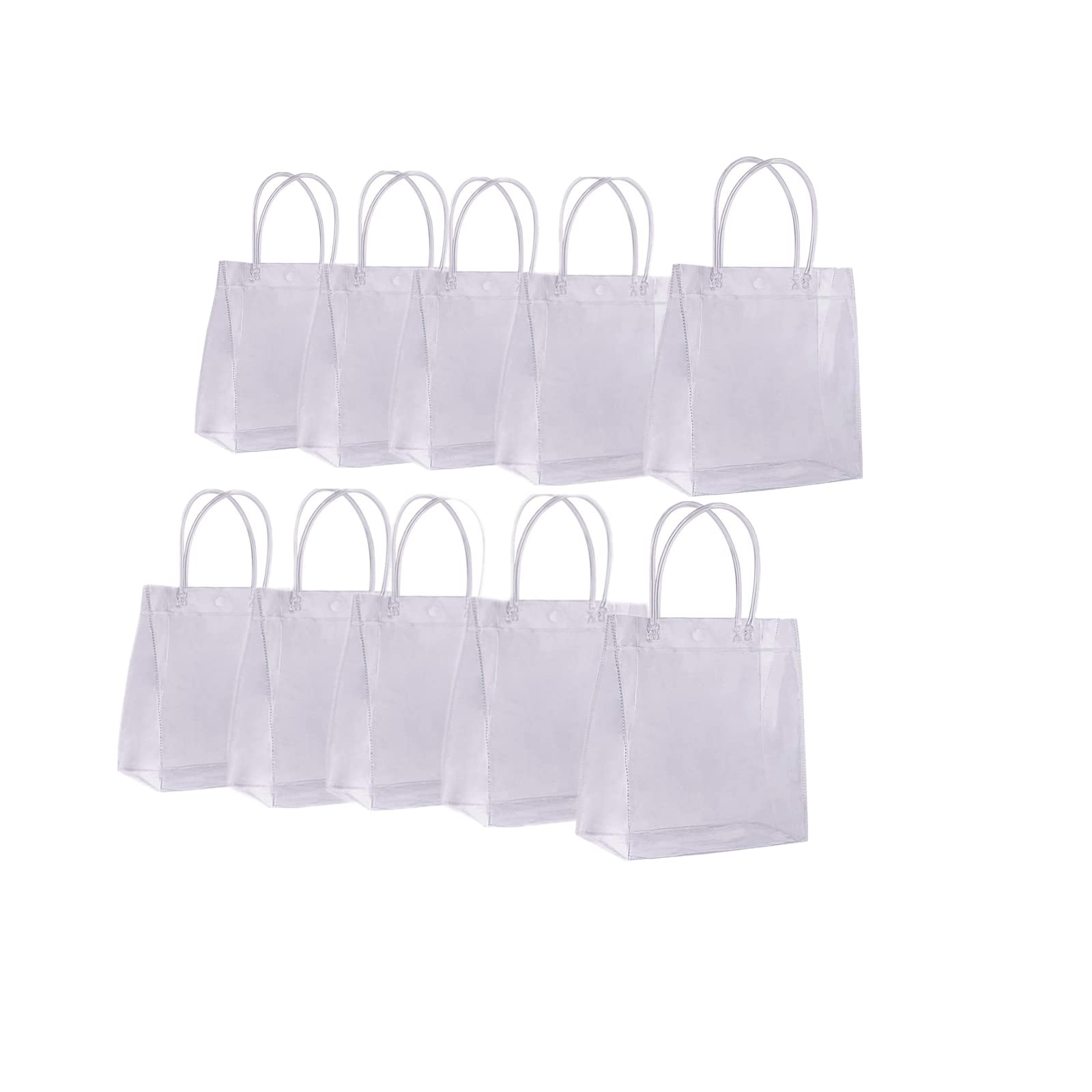 Rikyo 20-Piece Clear Plastic Gift Bags with Handles & Button - Reusable Transparent PVC Tote Bags for Wedding Favors, Baby Showers, Bridal Parties, Shopping & Gift Wrapping (6x5x2.75 Inches) - Perfect for Party Favors, Holiday Gifts & Retail Packaging
