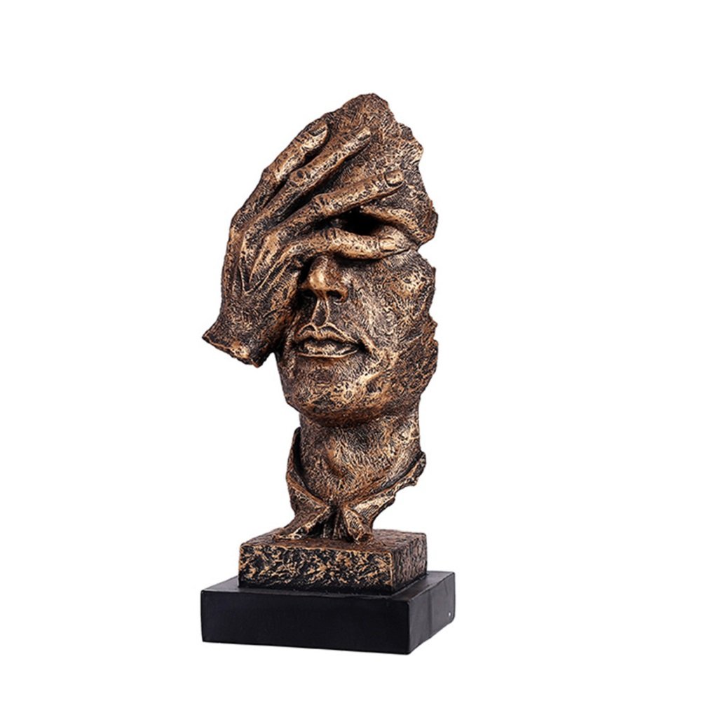 Creative Abstract The Thinker Statue - Face & Hand Sculpture Desk Decor in Gold (No Look) | Modern Office Decor, Home Study Accent, Gift for Art Lovers