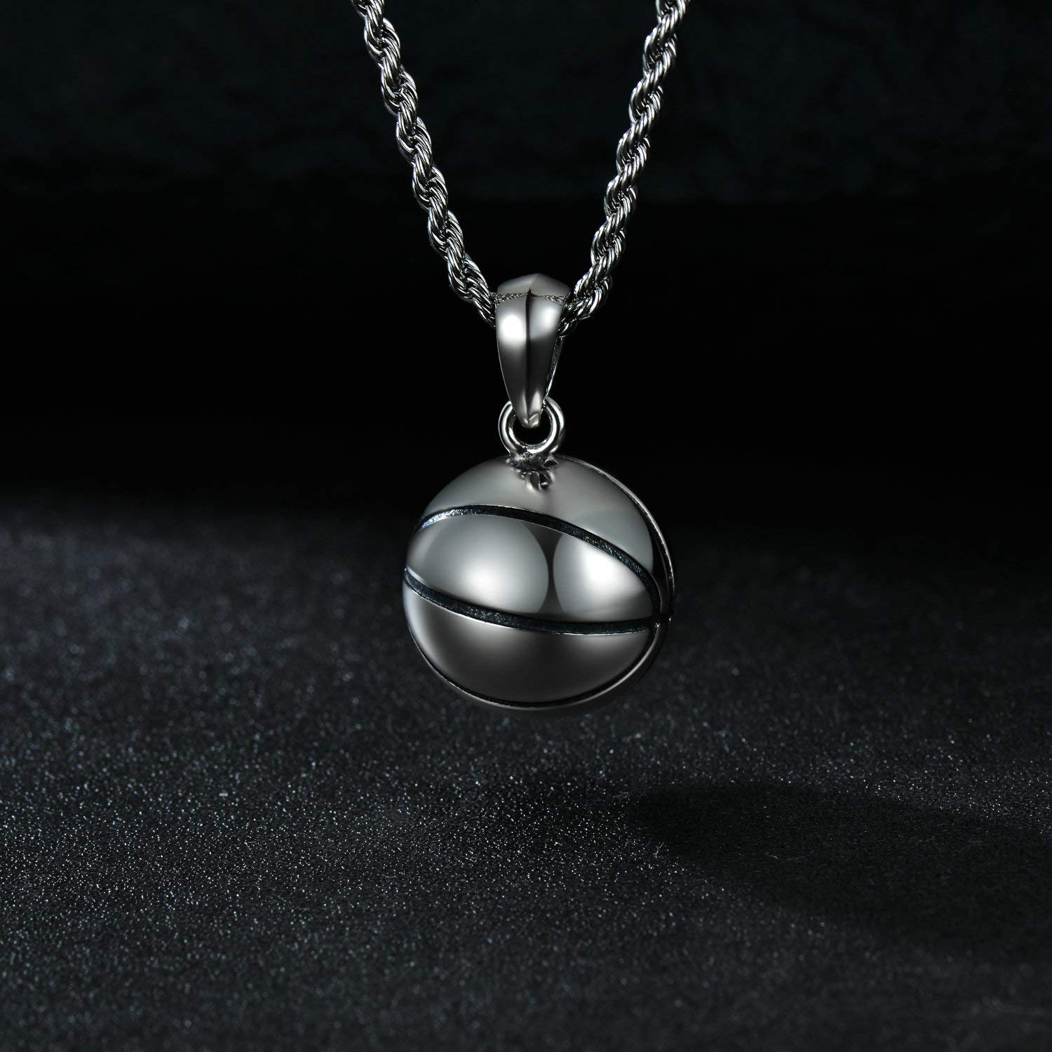 925 Sterling Silver Basketball Necklace for Men - Matte Finish Sports Pendant with 2.5mm 22