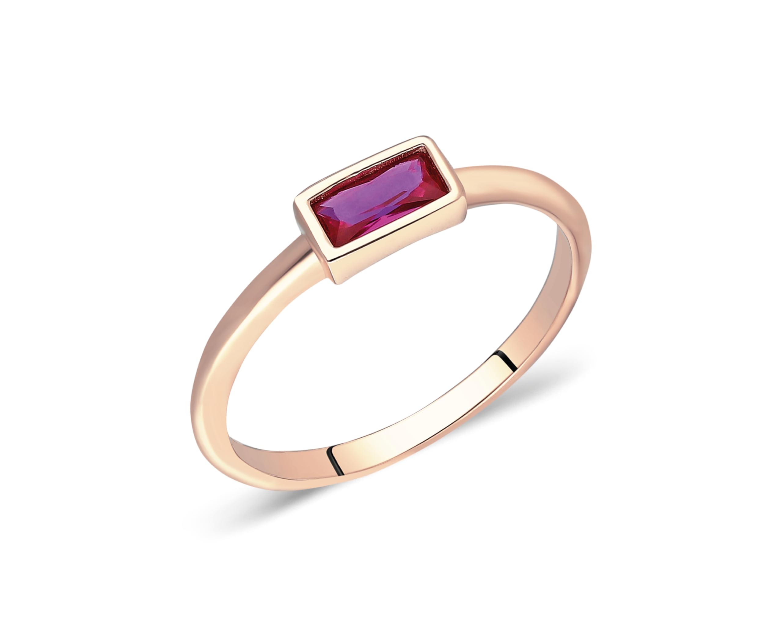 14K Solid Gold Ruby Ring for Women - Baguette Ruby Ring, Minimalist Red Ruby Ring, Stacking Ring, July Birthstone Jewelry | Elegant Gift for Her, Perfect for Weddings, Anniversaries & Special Occasions