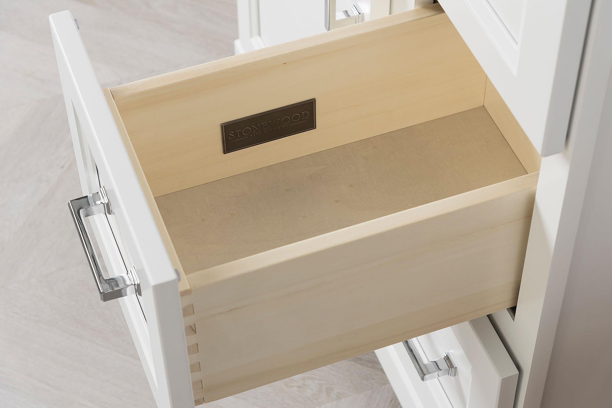 Stonewood 30-Inch Right Side Drawers Solid Wood Canadian-Made Bathroom Vanity with Carrera Quartz Countertop - 10 Color Options | Modern Bathroom Storage Solution for Small Spaces & Master Baths
